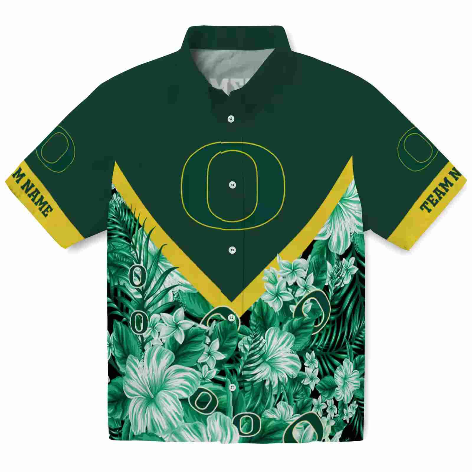 Custom Oregon Ducks Floral Chevron Green Hawaiian Shirt