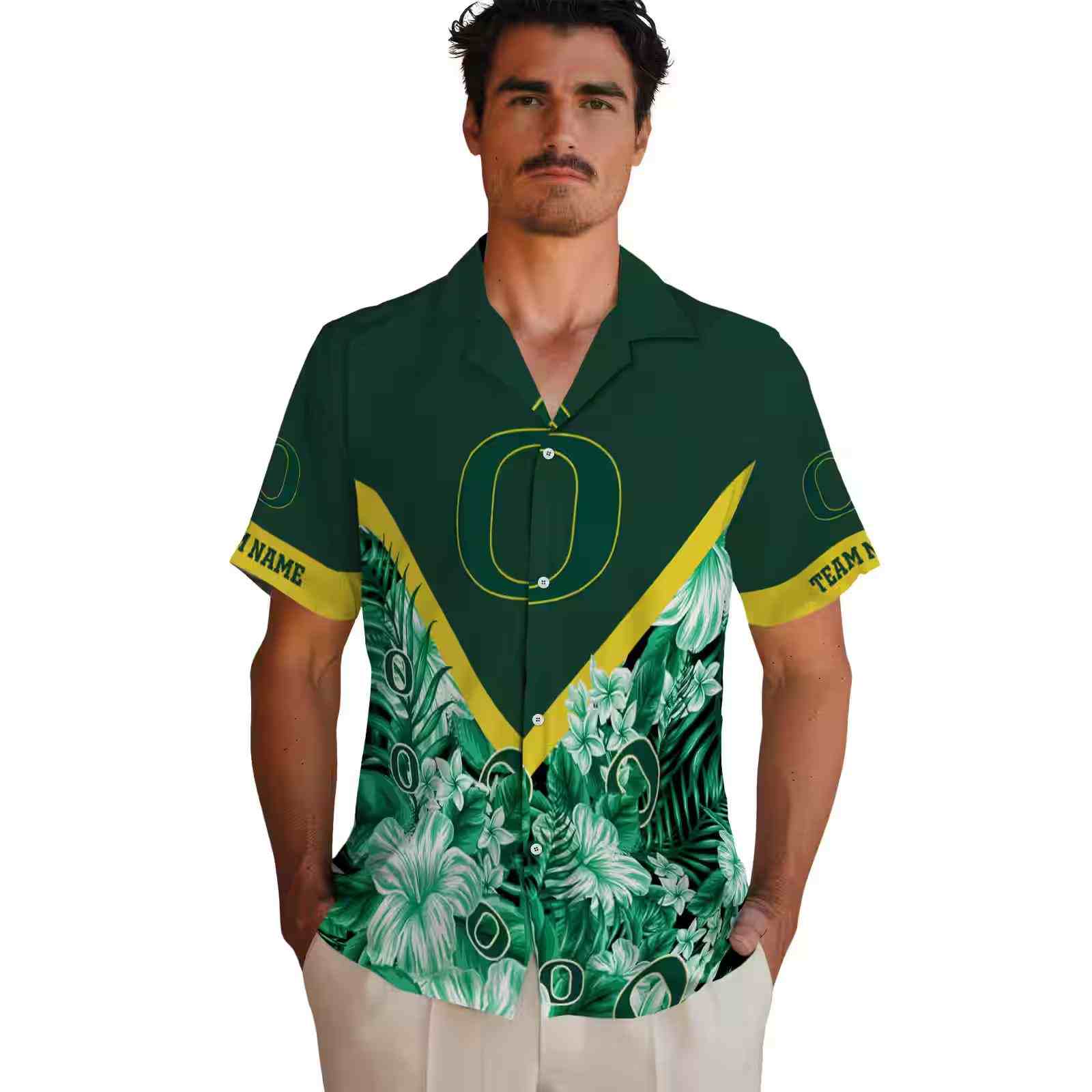 custom oregon ducks floral chevron green hawaiian shirt fashion forward