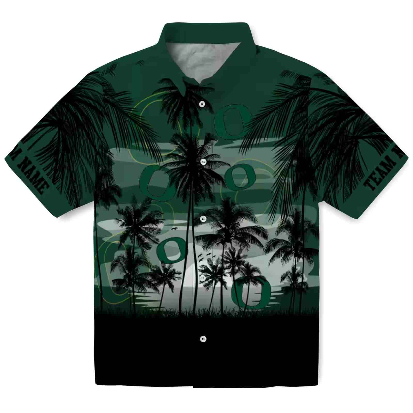 Custom Oregon Ducks Sunset Scene Green Black Hawaiian Shirt