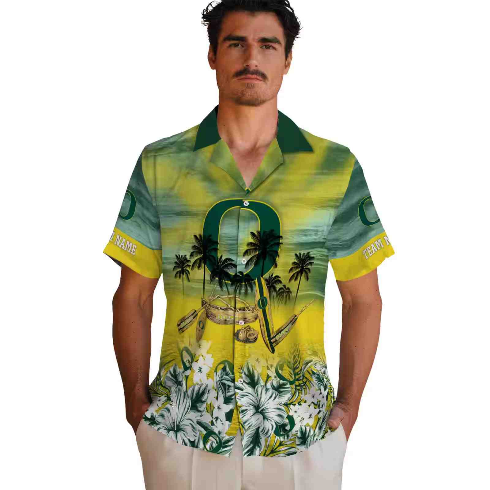 custom oregon ducks tropical canoe green hawaiian shirt fashion forward