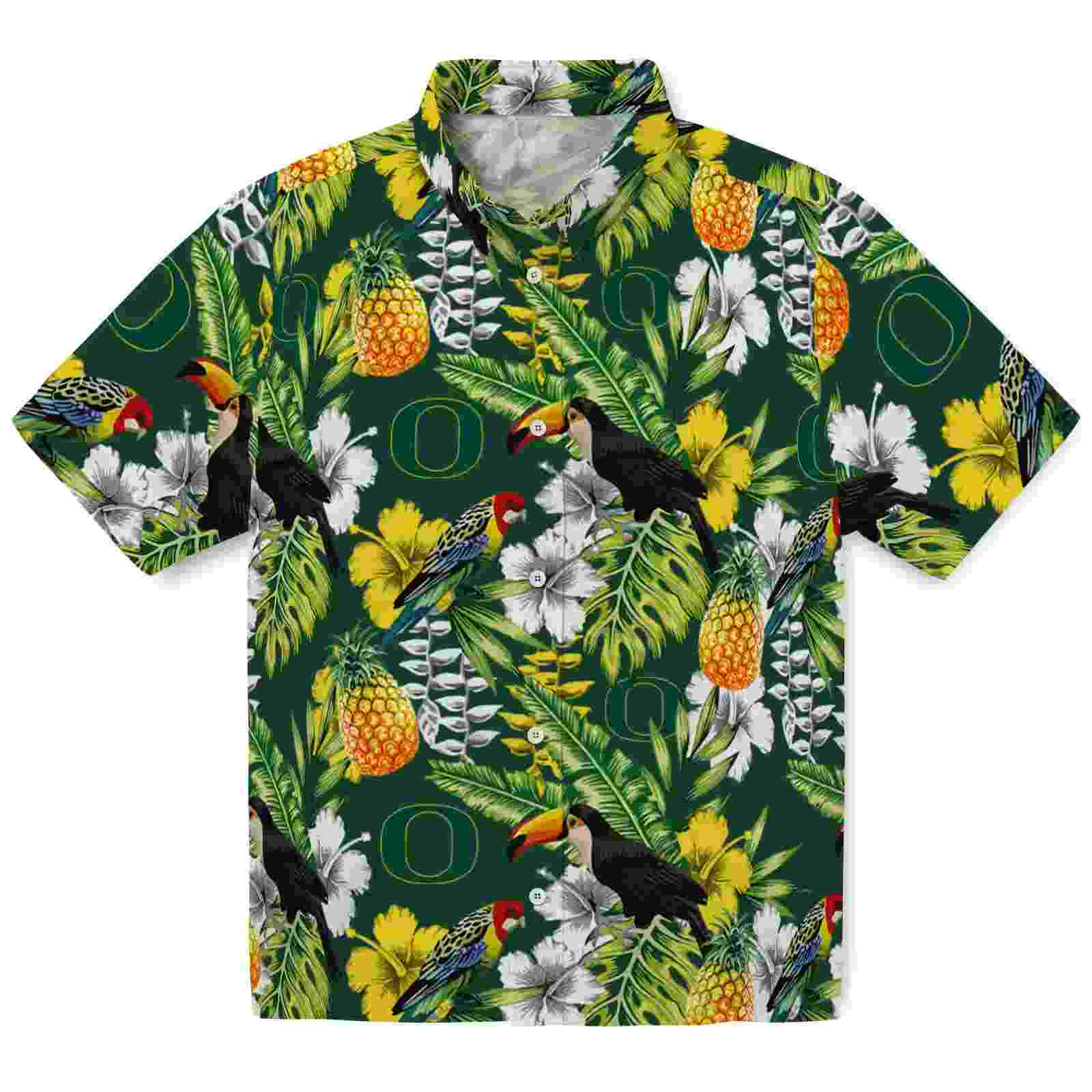 Custom Oregon Ducks Tropical Toucan Green Hawaiian Shirt