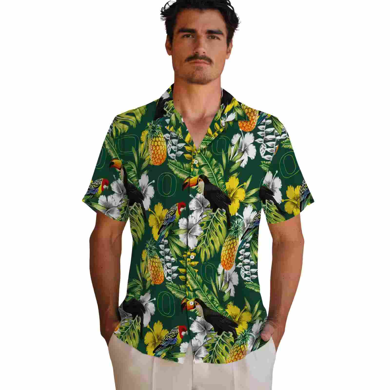 custom oregon ducks tropical toucan green hawaiian shirt fashion forward