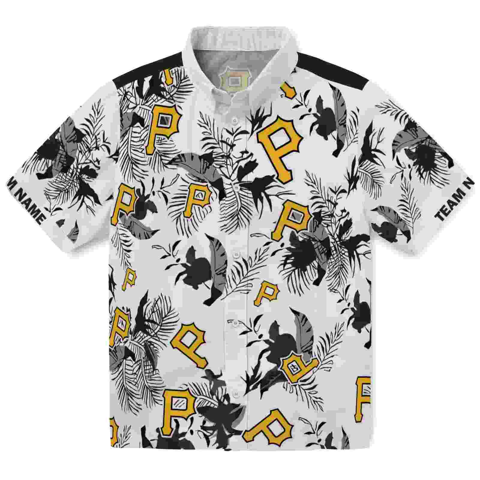 Custom Pittsburgh Pirates Botanical Theme Black White Hawaiian Shirt