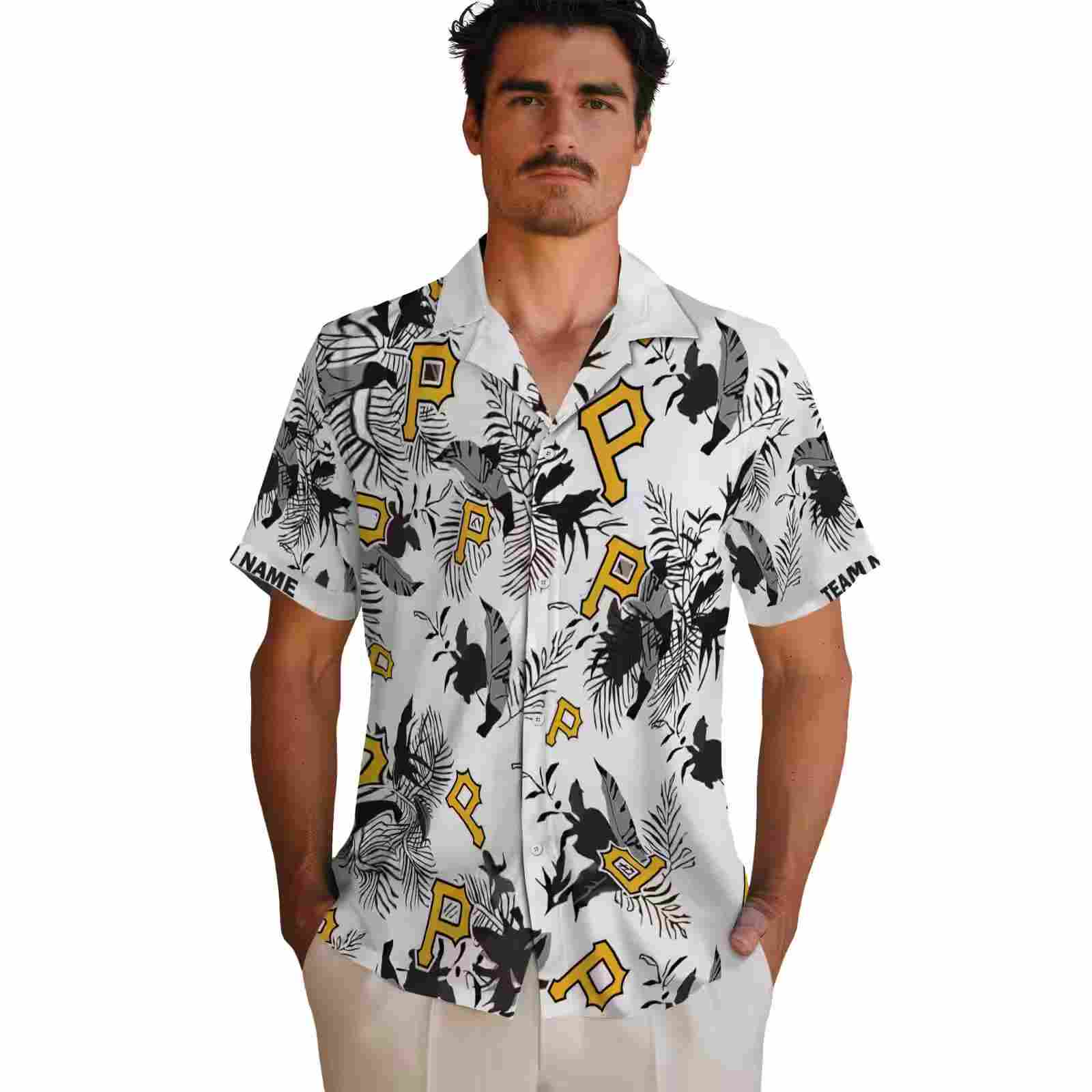 custom pittsburgh pirates botanical theme black white hawaiian shirt fashion forward