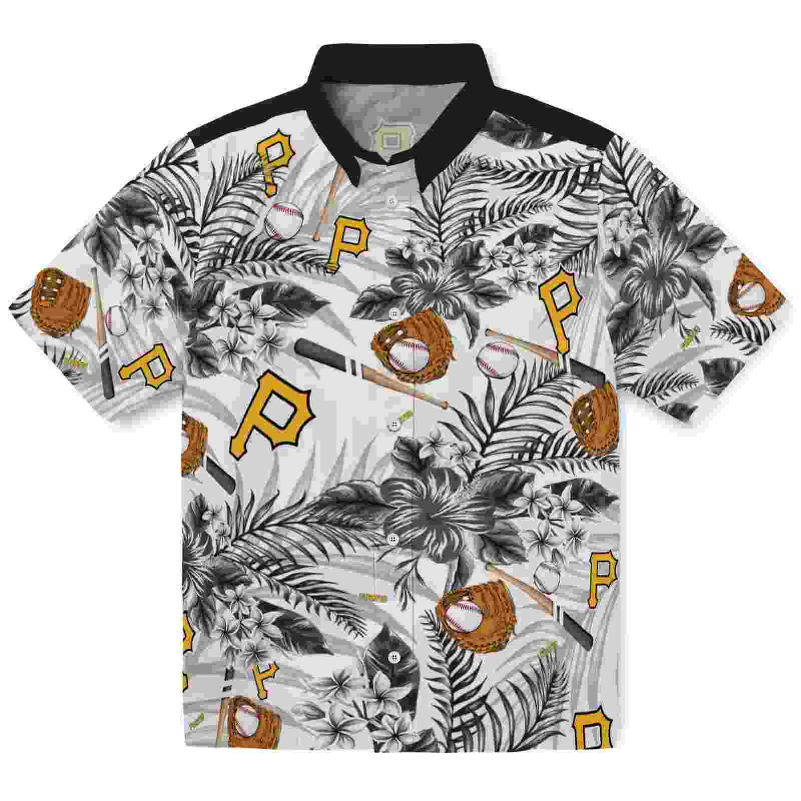 Custom Pittsburgh Pirates Floral Baseball Black White Hawaiian Shirt