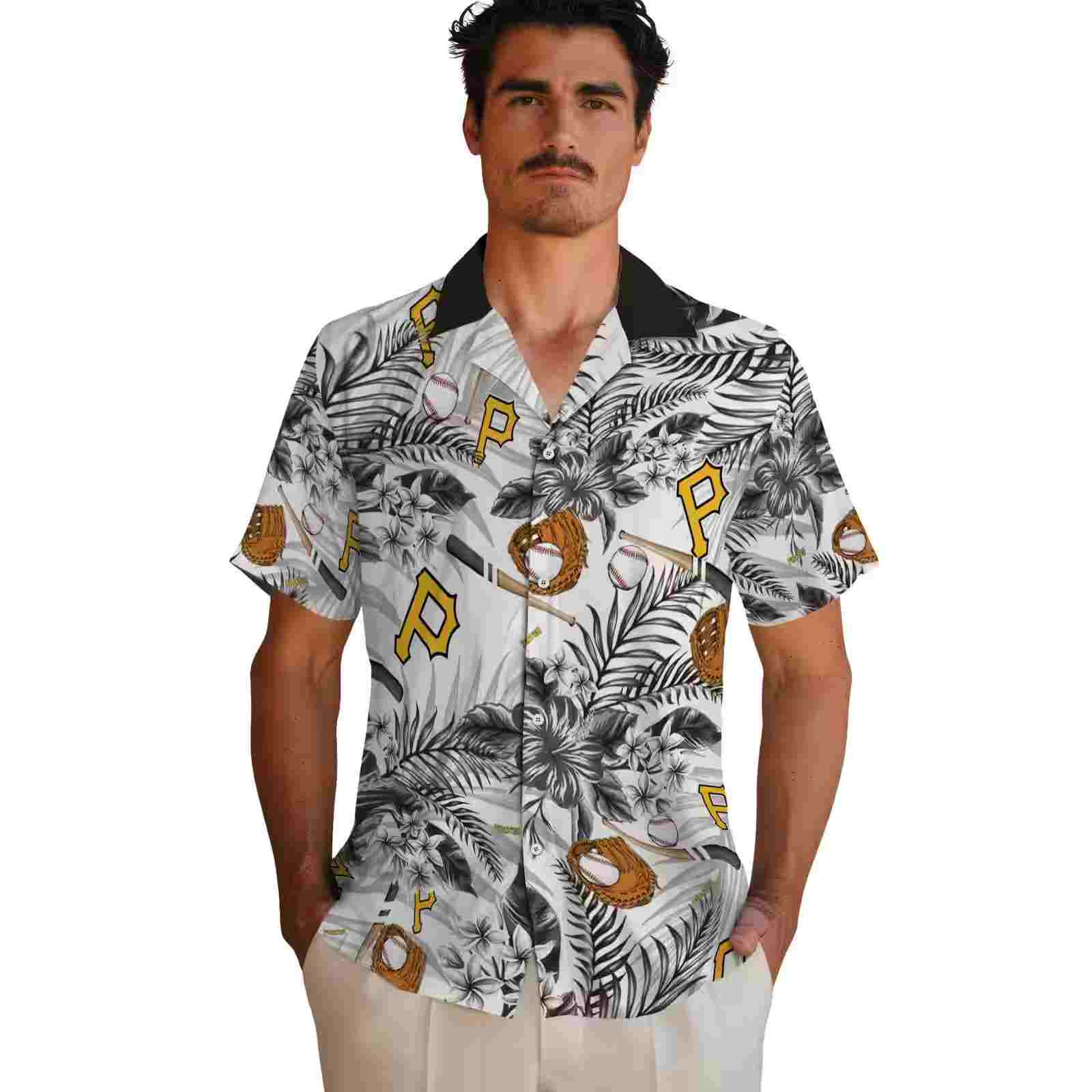 custom pittsburgh pirates floral baseball black white hawaiian shirt fashion forward