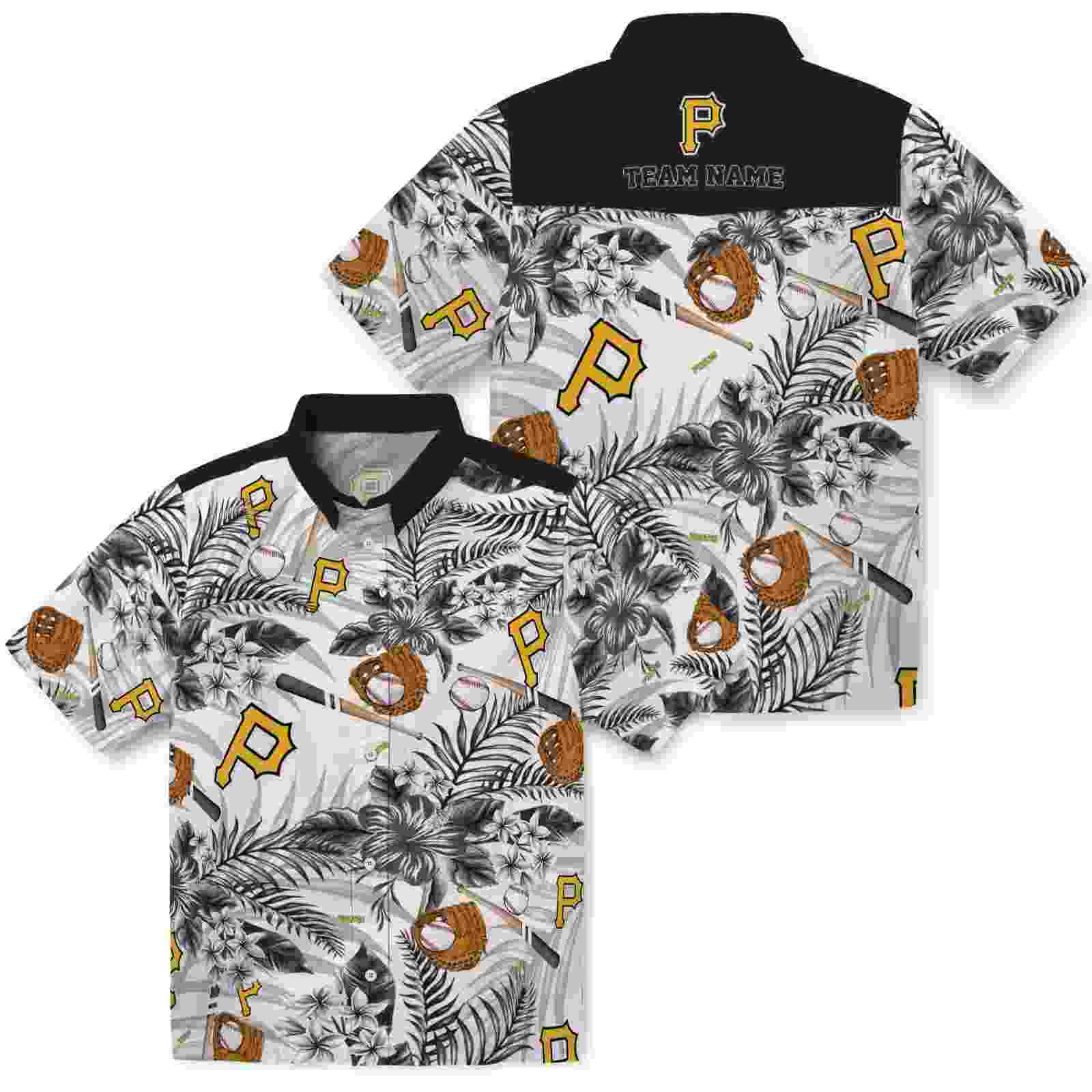 custom pittsburgh pirates floral baseball black white hawaiian shirt high quality