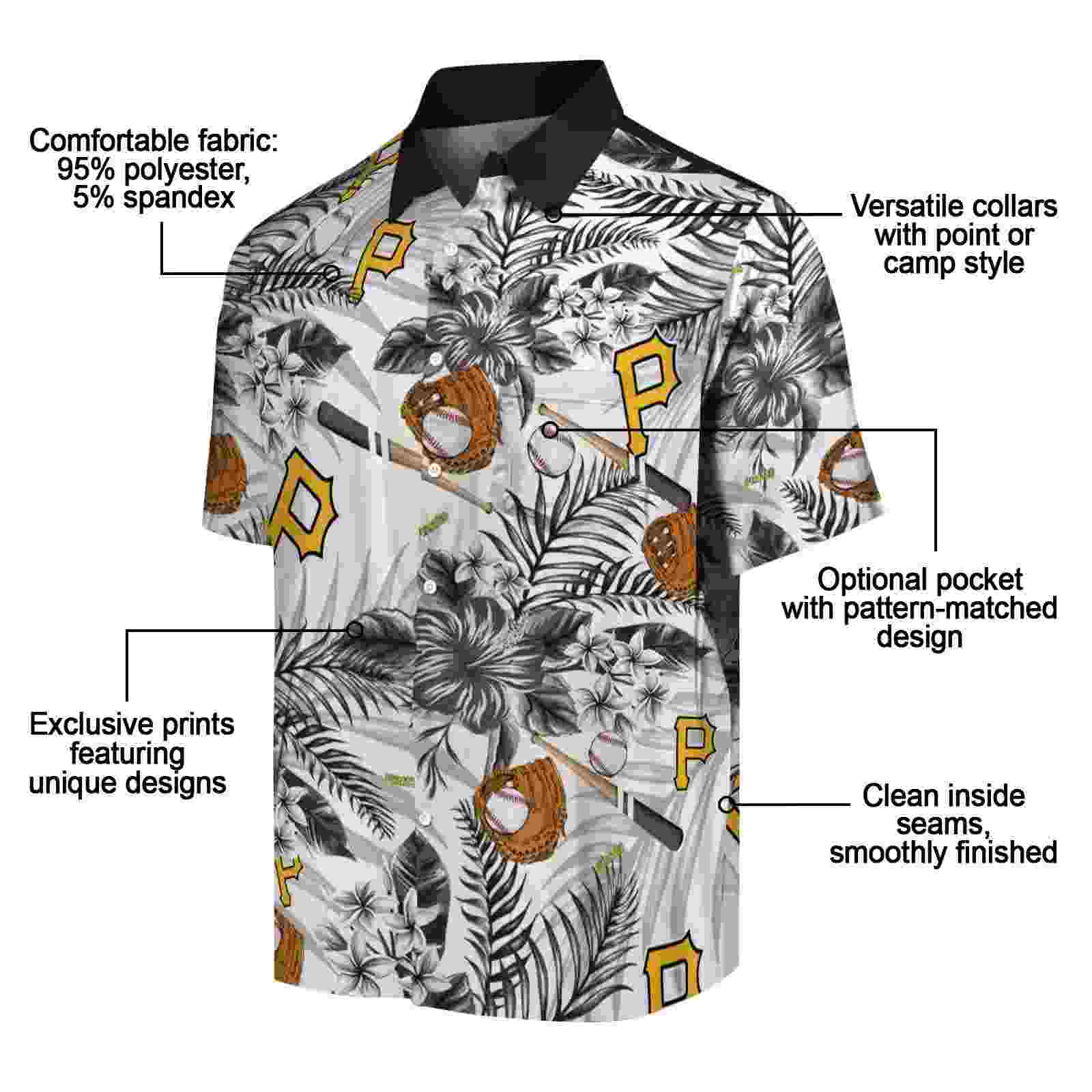 custom pittsburgh pirates floral baseball black white hawaiian shirt new arrival