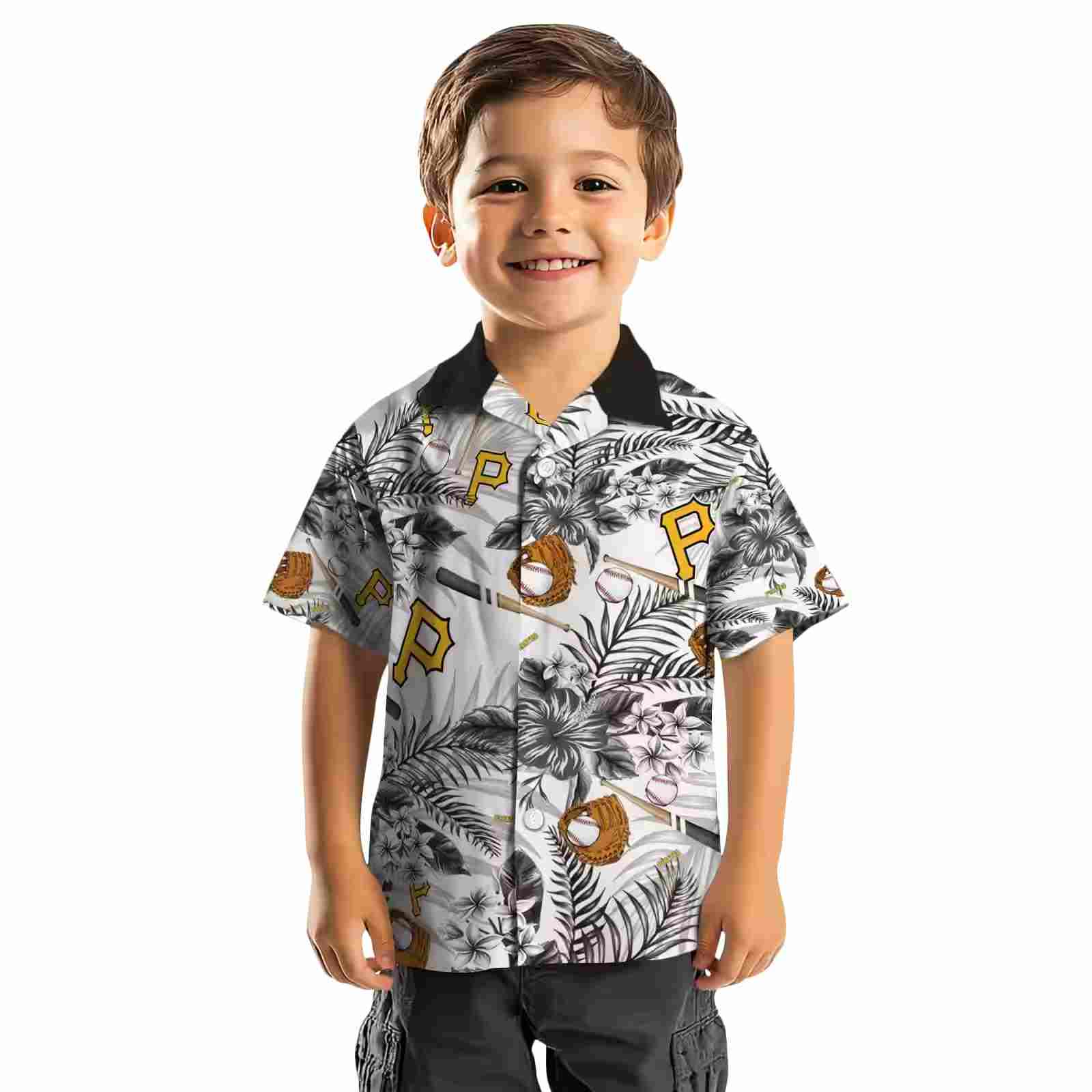 custom pittsburgh pirates floral baseball black white hawaiian shirt top rated