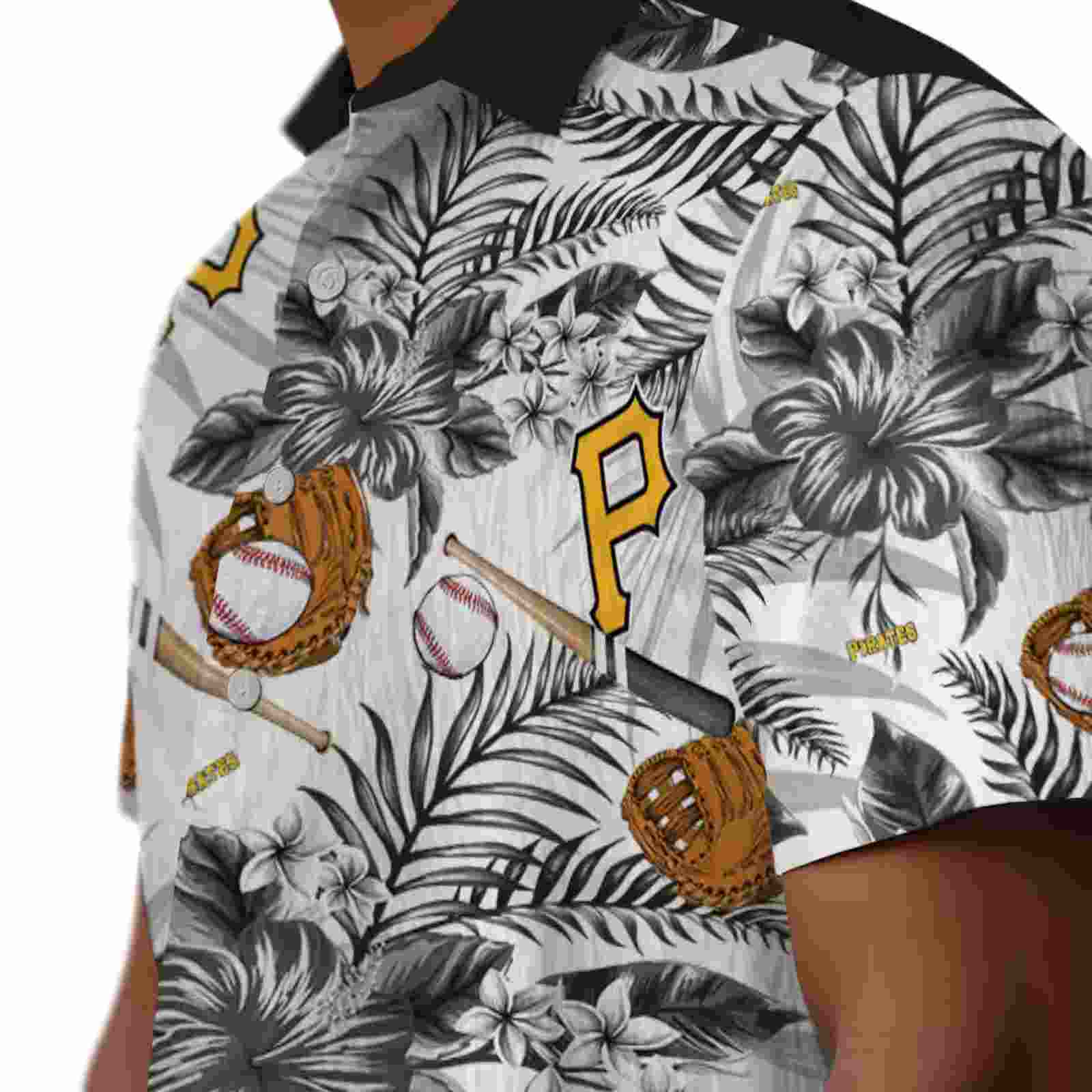 custom pittsburgh pirates floral baseball black white hawaiian shirt trendy