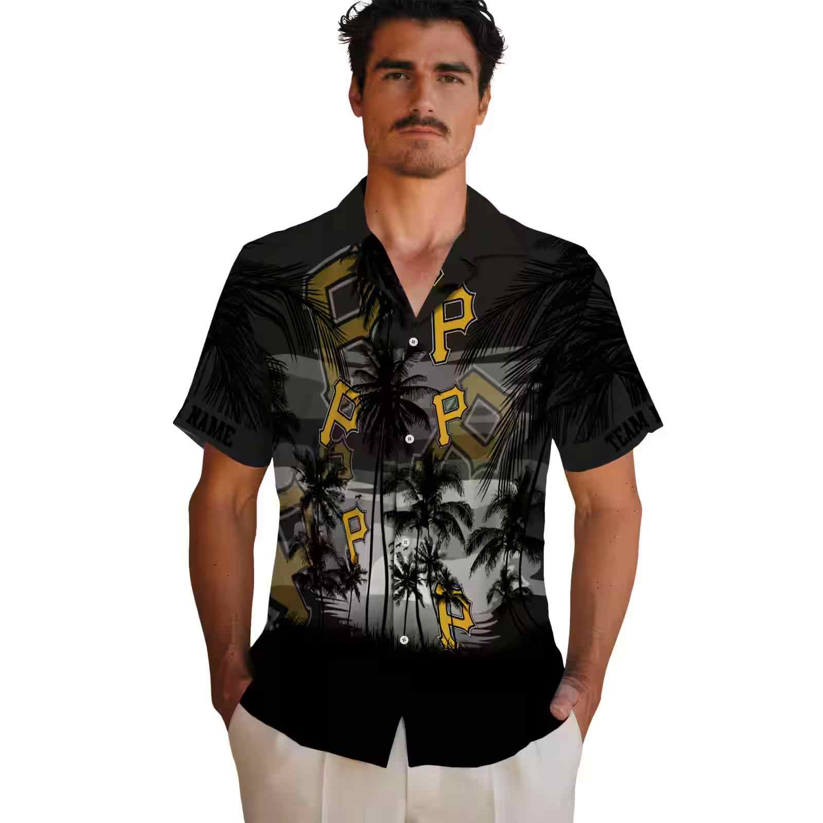 custom pittsburgh pirates sunset scene black hawaiian shirt fashion forward