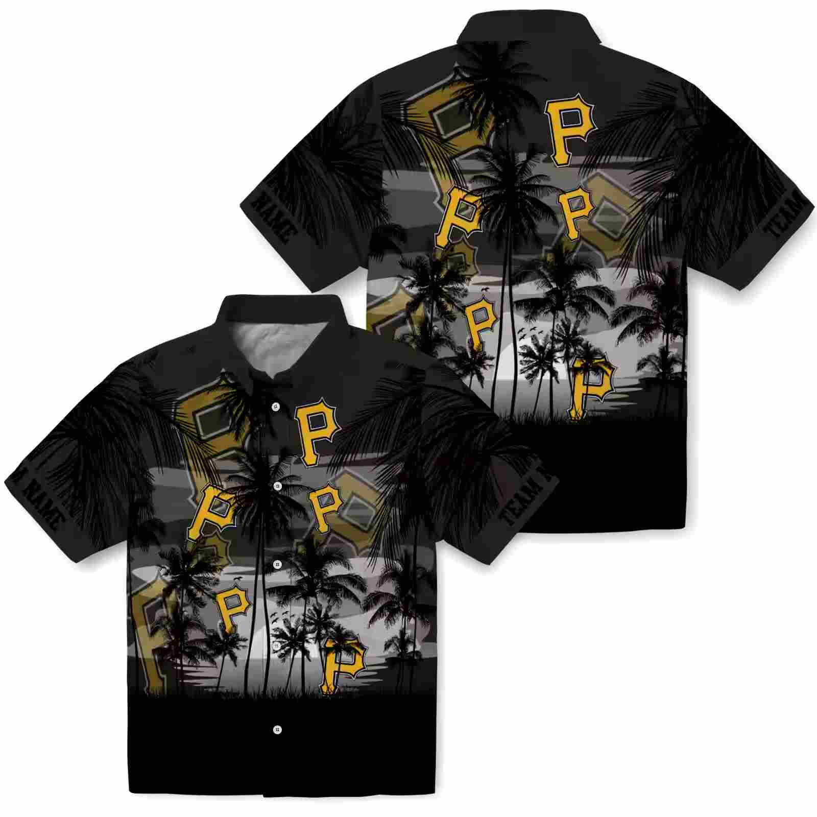 custom pittsburgh pirates sunset scene black hawaiian shirt high quality