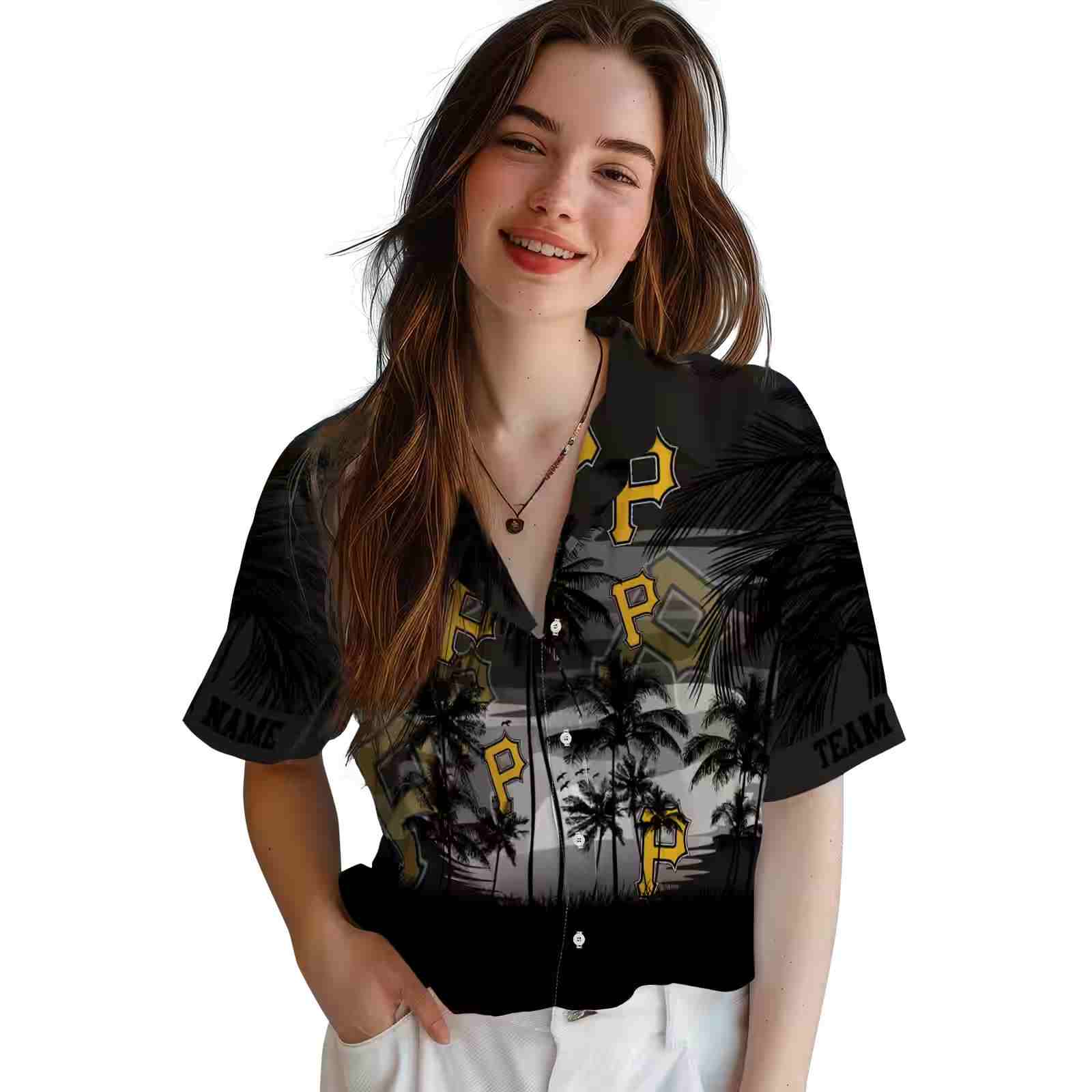 custom pittsburgh pirates sunset scene black hawaiian shirt latest model