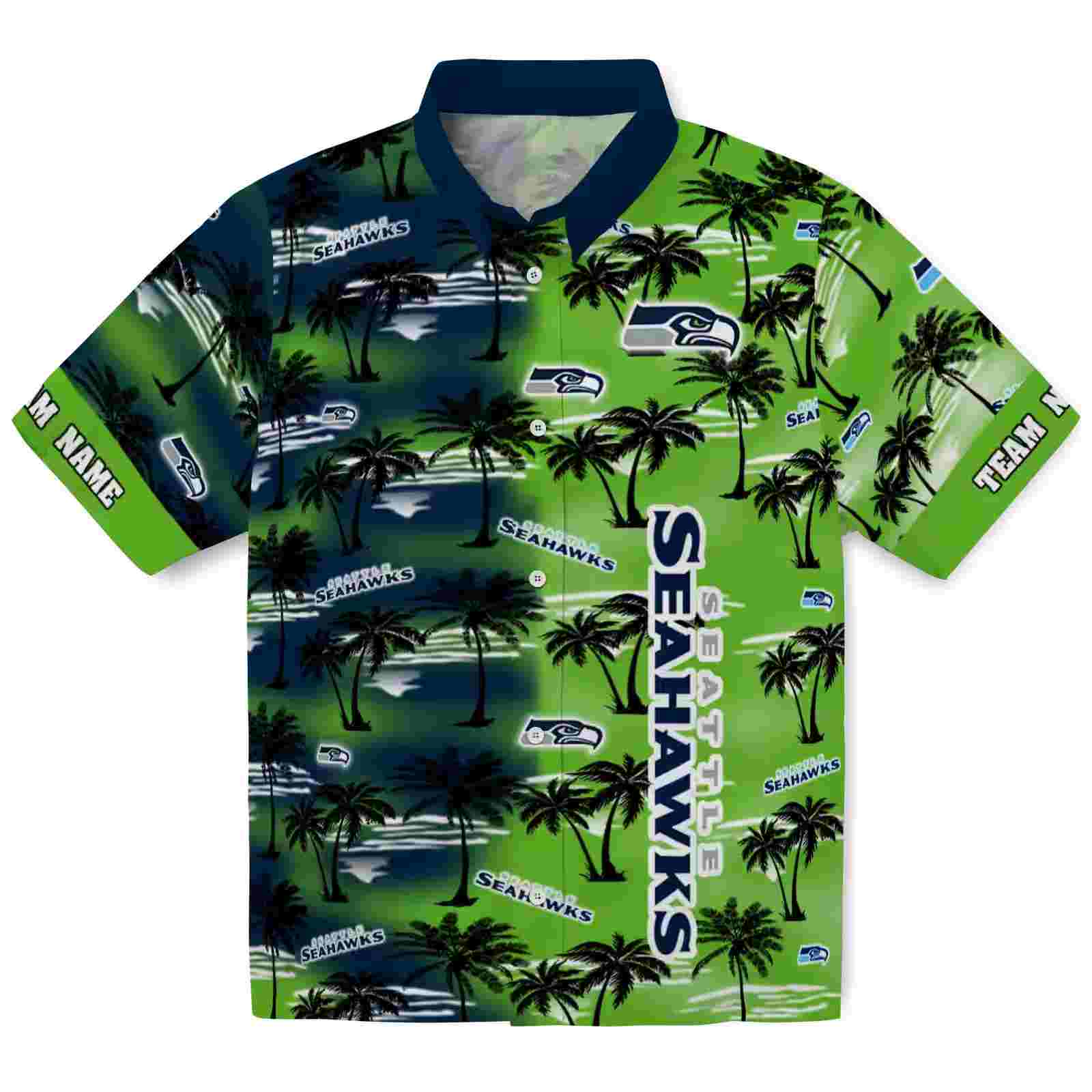 Custom Seattle Seahawks Palm Silhouettes Blue Hawaiian Shirt