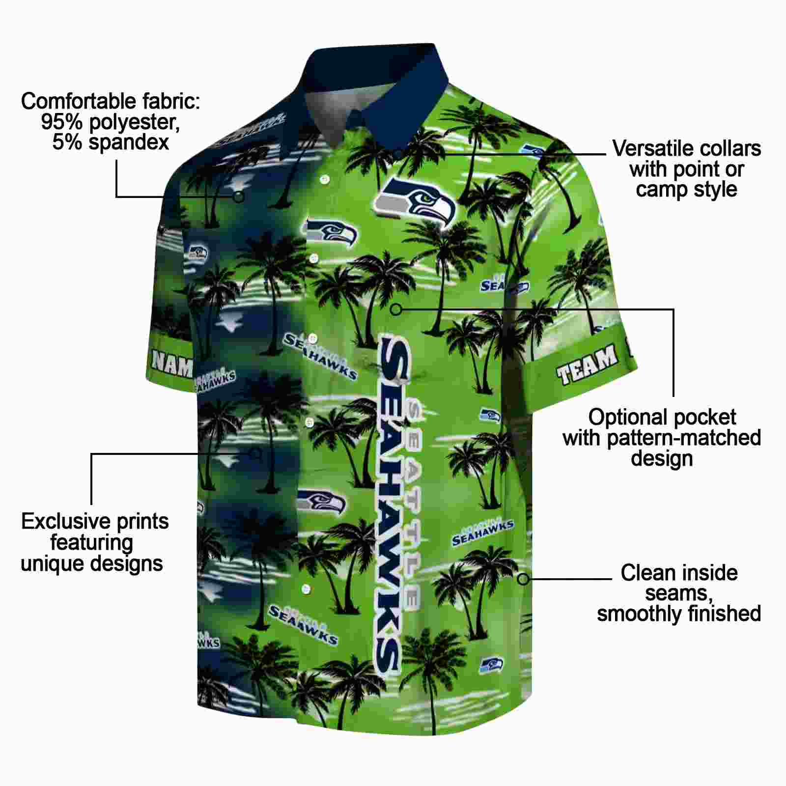 custom seattle seahawks palm silhouettes blue hawaiian shirt new arrival