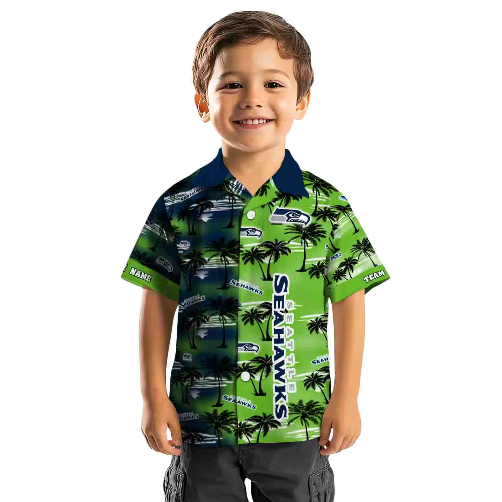 custom seattle seahawks palm silhouettes blue hawaiian shirt top rated