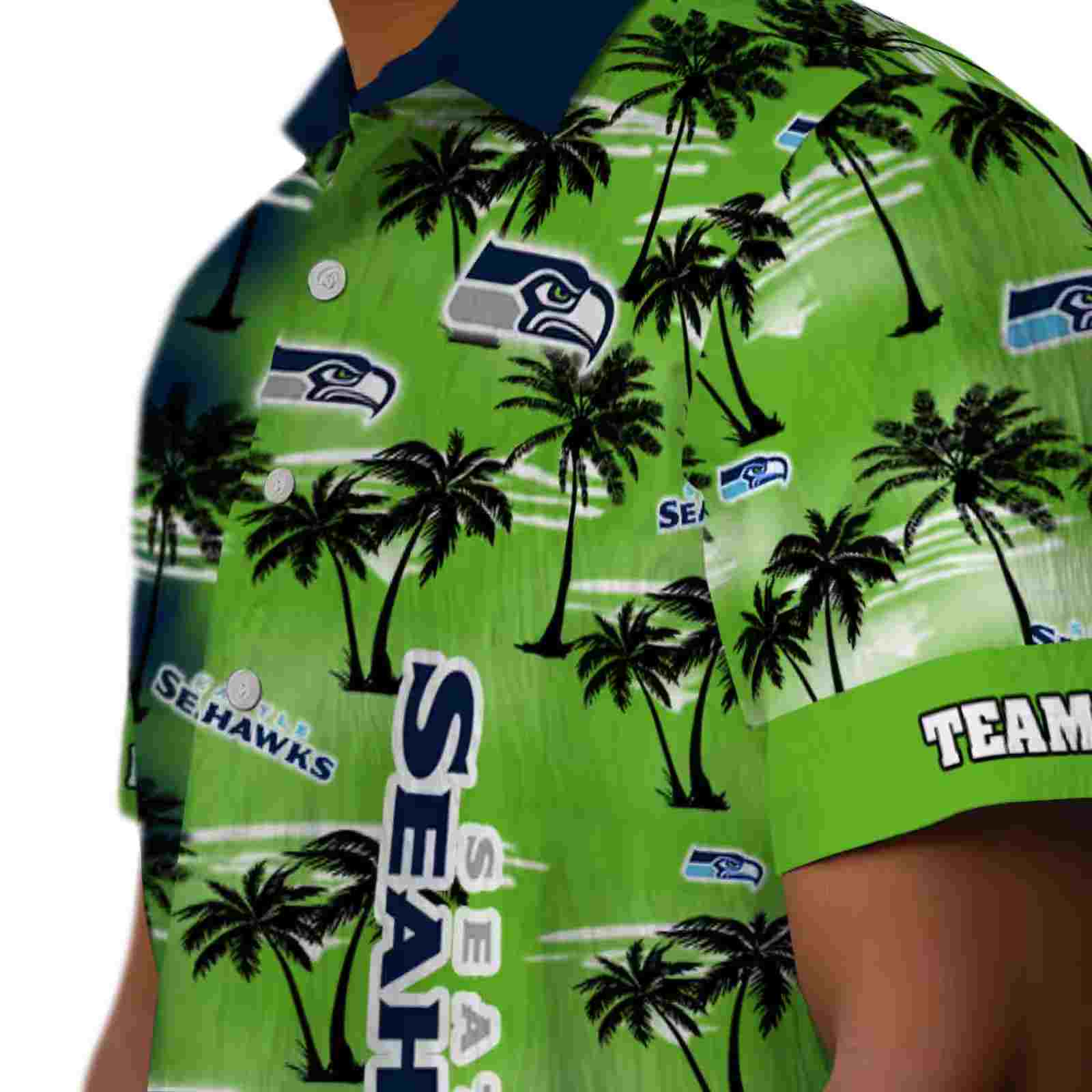 custom seattle seahawks palm silhouettes blue hawaiian shirt trendy