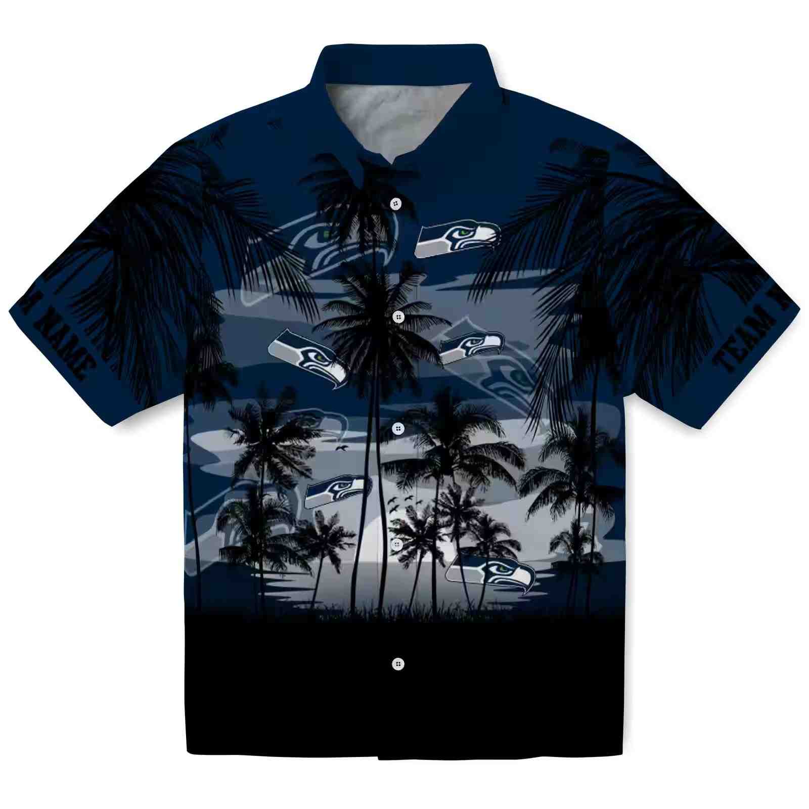 Custom Seattle Seahawks Sunset Scene Blue Black Hawaiian Shirt