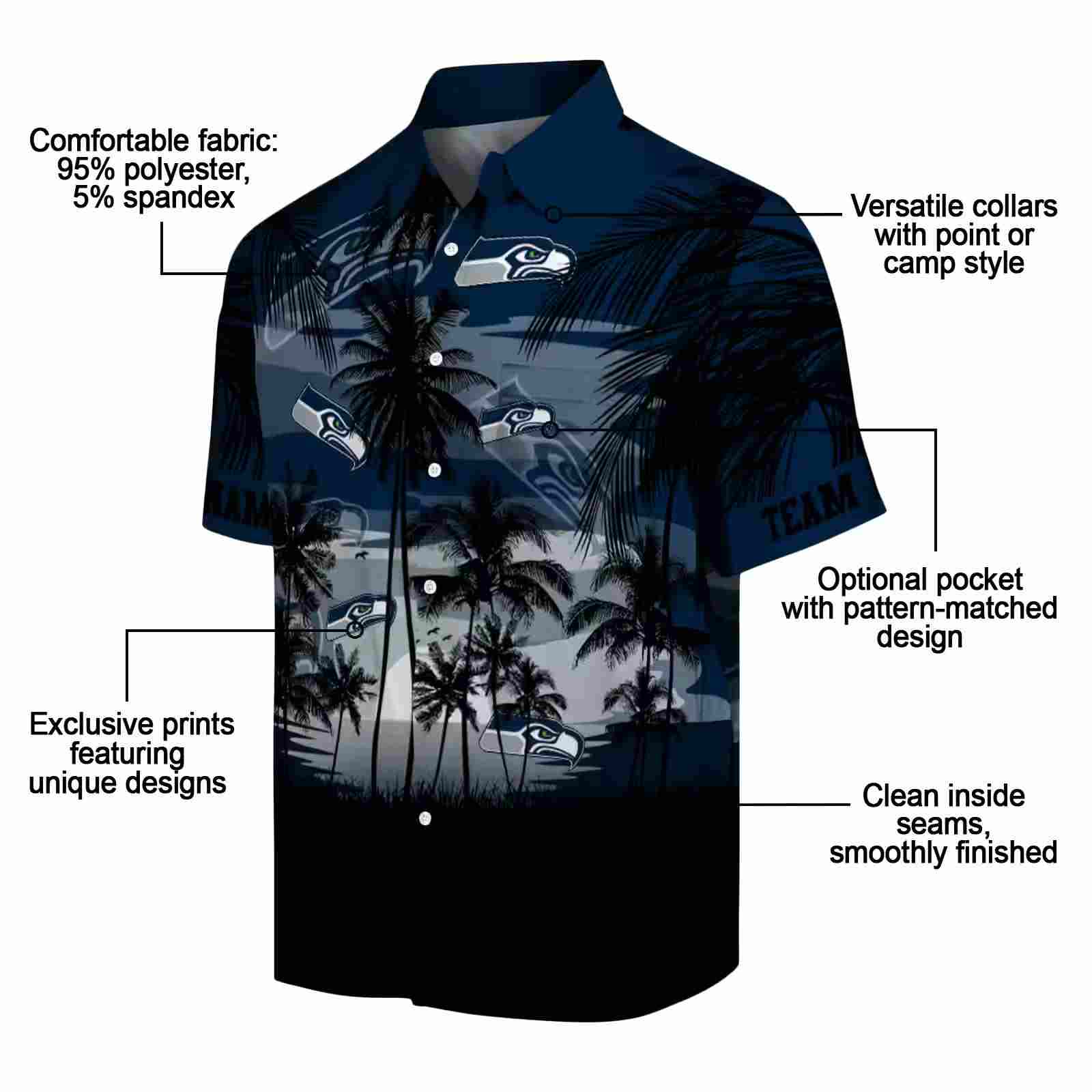 custom seattle seahawks sunset scene blue black hawaiian shirt new arrival