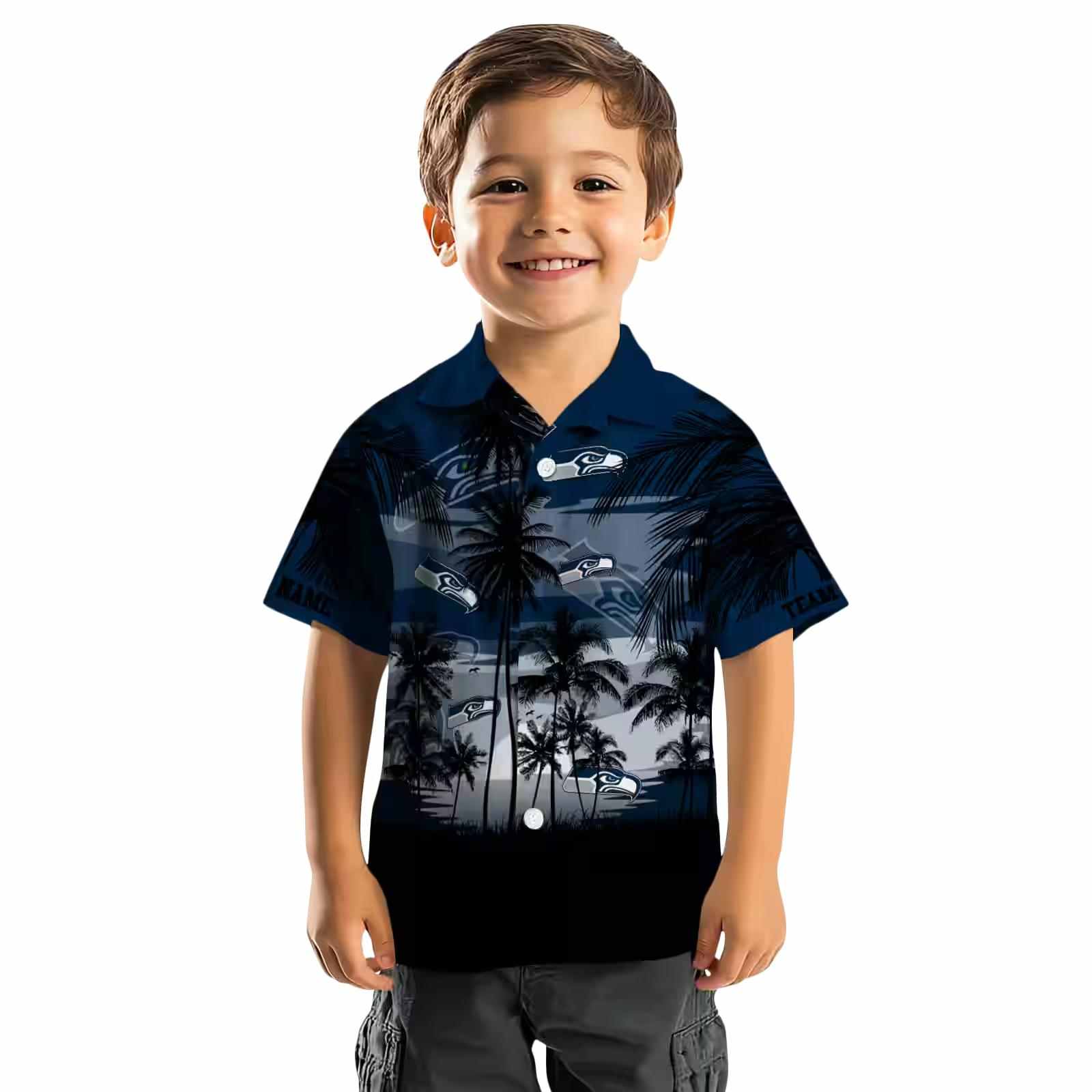 custom seattle seahawks sunset scene blue black hawaiian shirt top rated