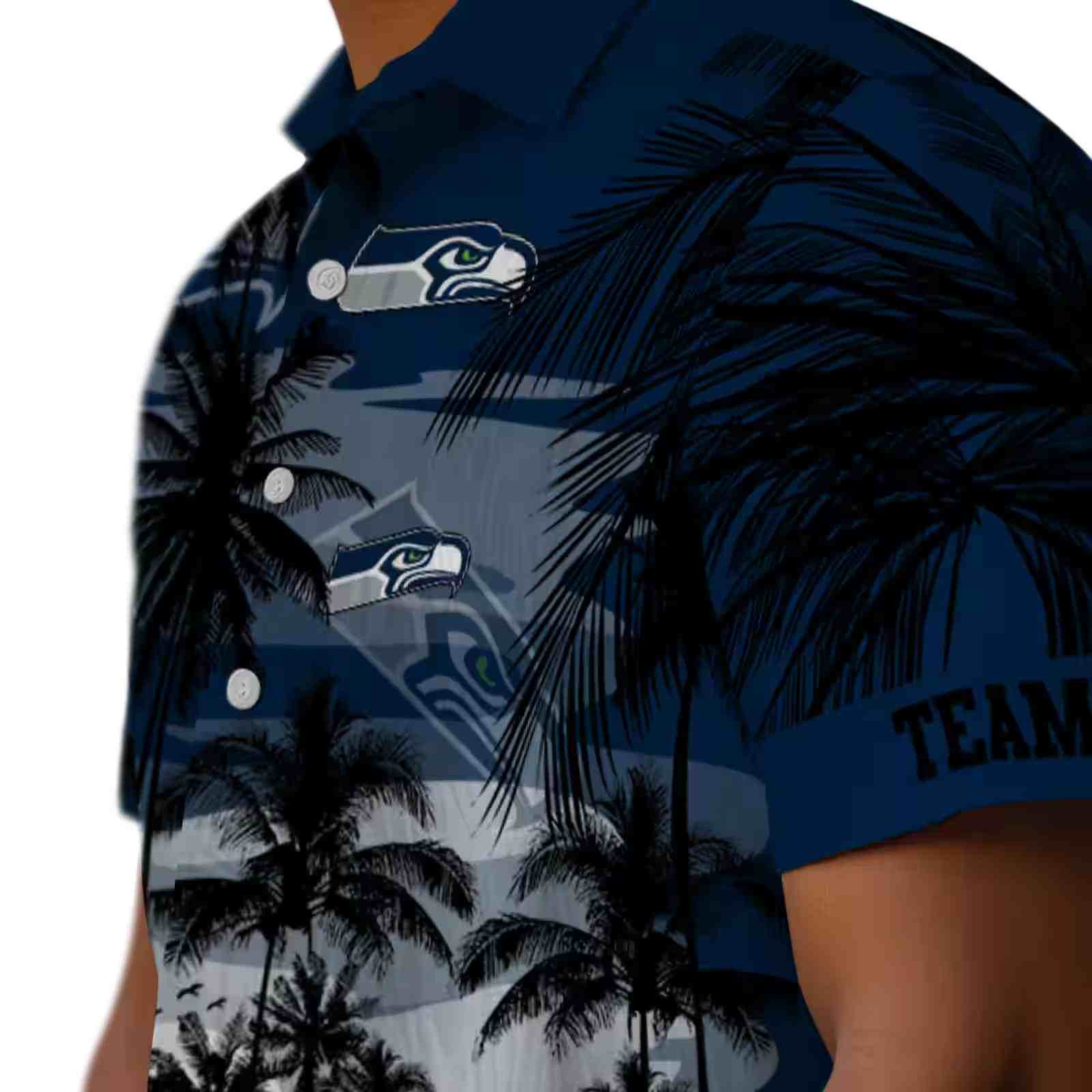 custom seattle seahawks sunset scene blue black hawaiian shirt trendy