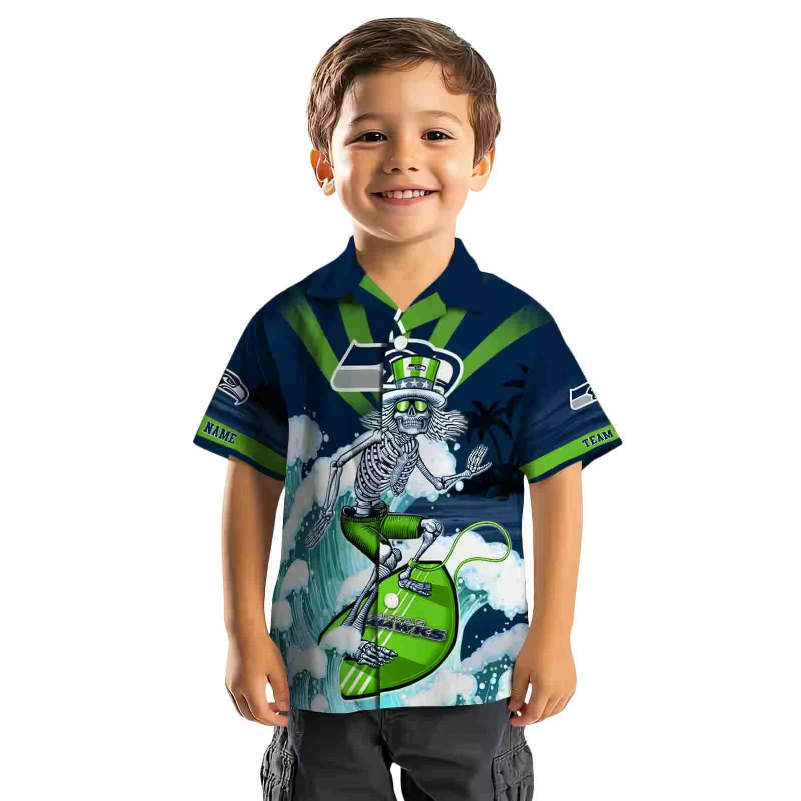 custom seattle seahawks surfing skeleton blue hawaiian shirt top rated