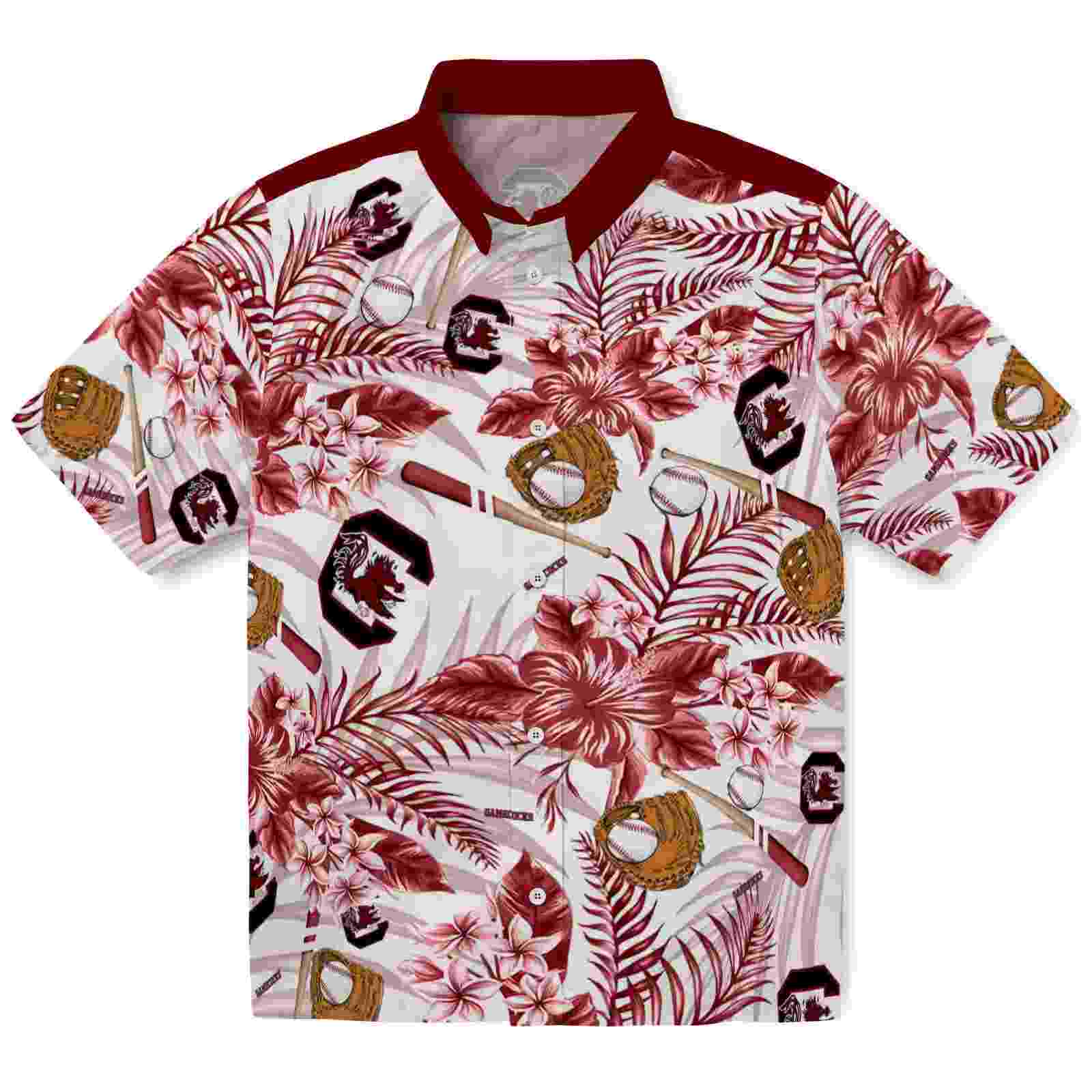 Custom South Carolina Gamecocks Floral Baseball Garnet White Hawaiian Shirt