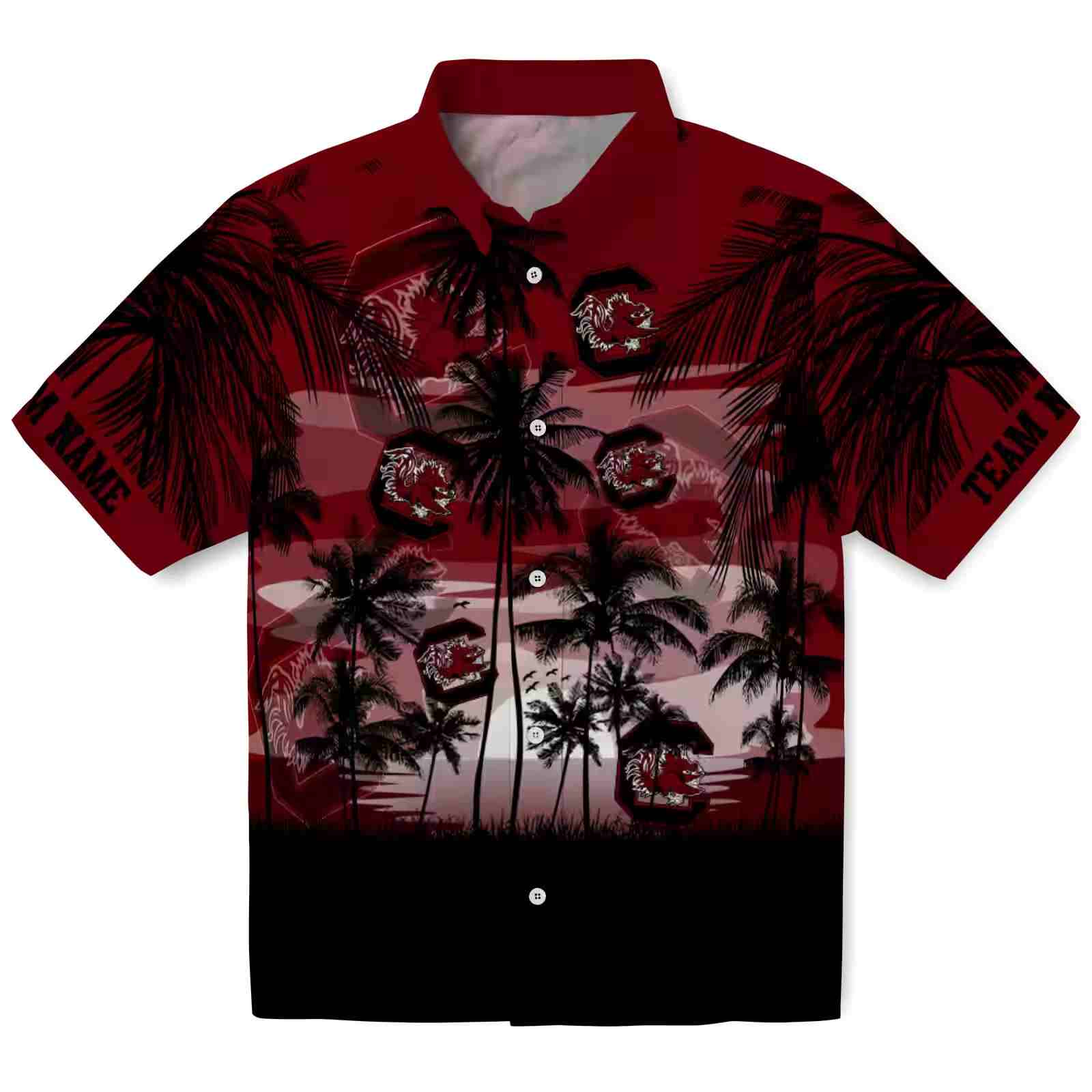 Custom South Carolina Gamecocks Sunset Scene Garnet Black Hawaiian Shirt