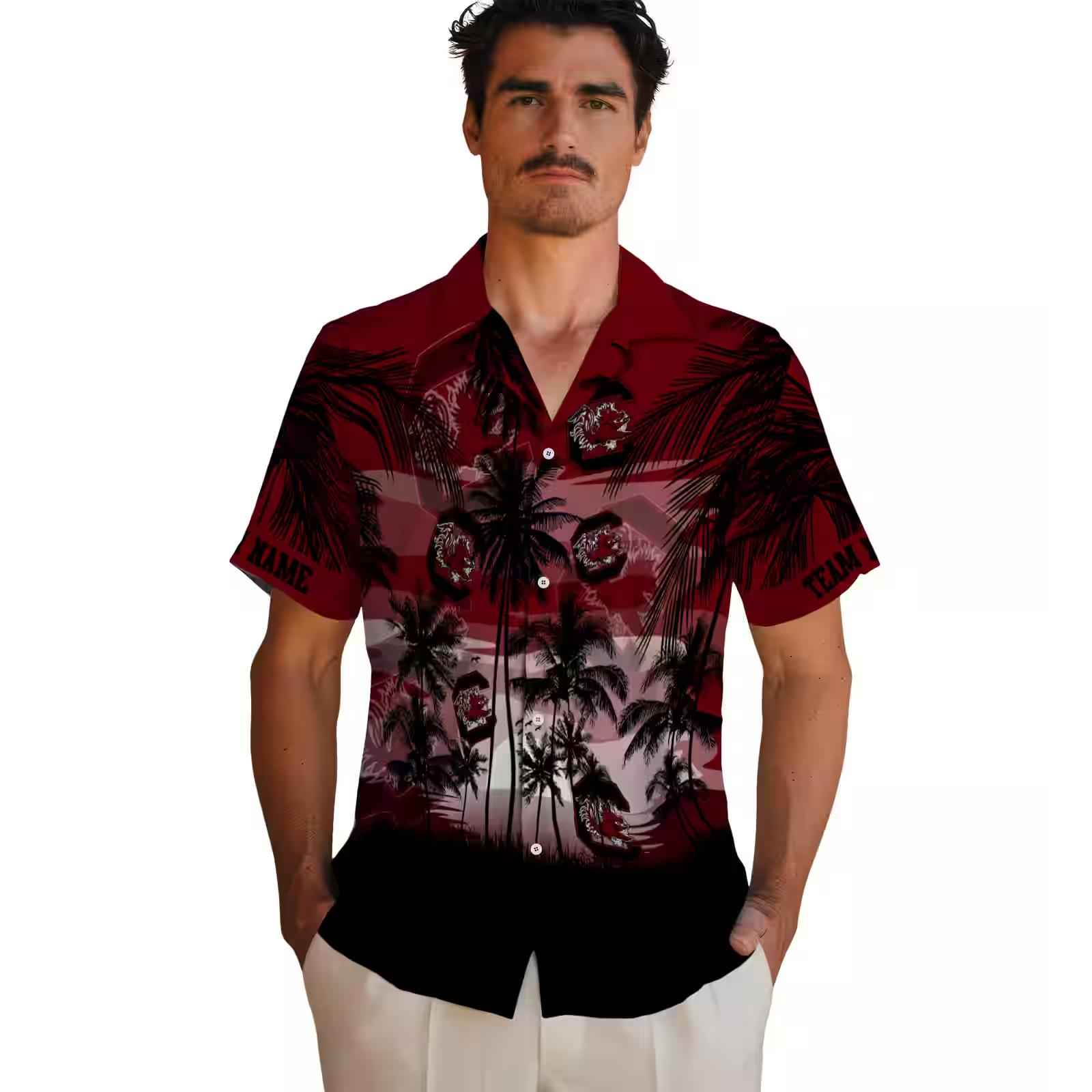 custom south carolina gamecocks sunset scene garnet black hawaiian shirt fashion forward