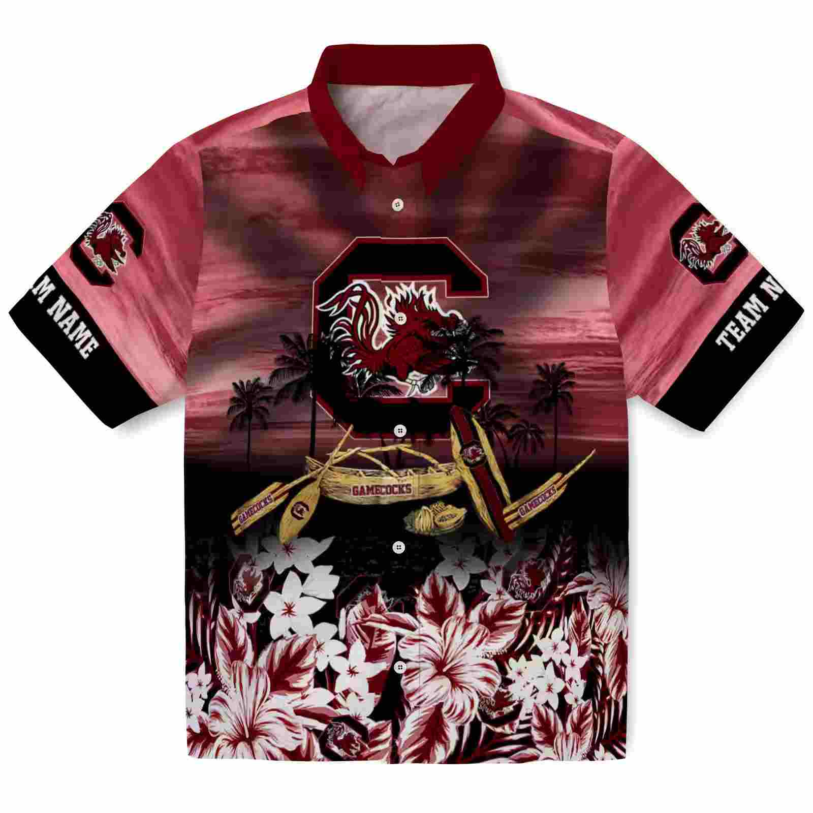 Custom South Carolina Gamecocks Tropical Canoe Garnet Hawaiian Shirt