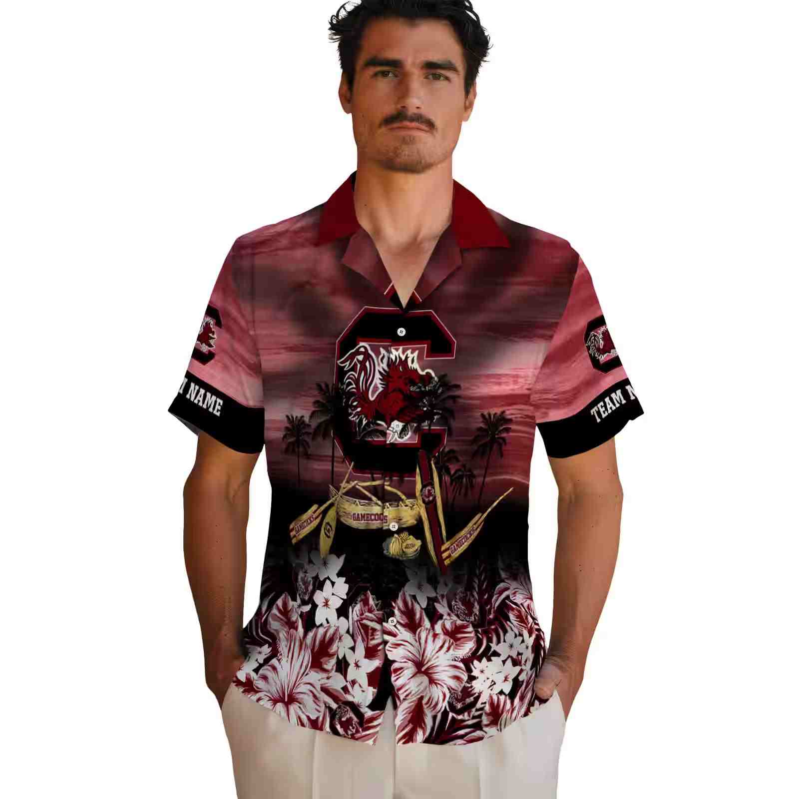 custom south carolina gamecocks tropical canoe garnet hawaiian shirt fashion forward