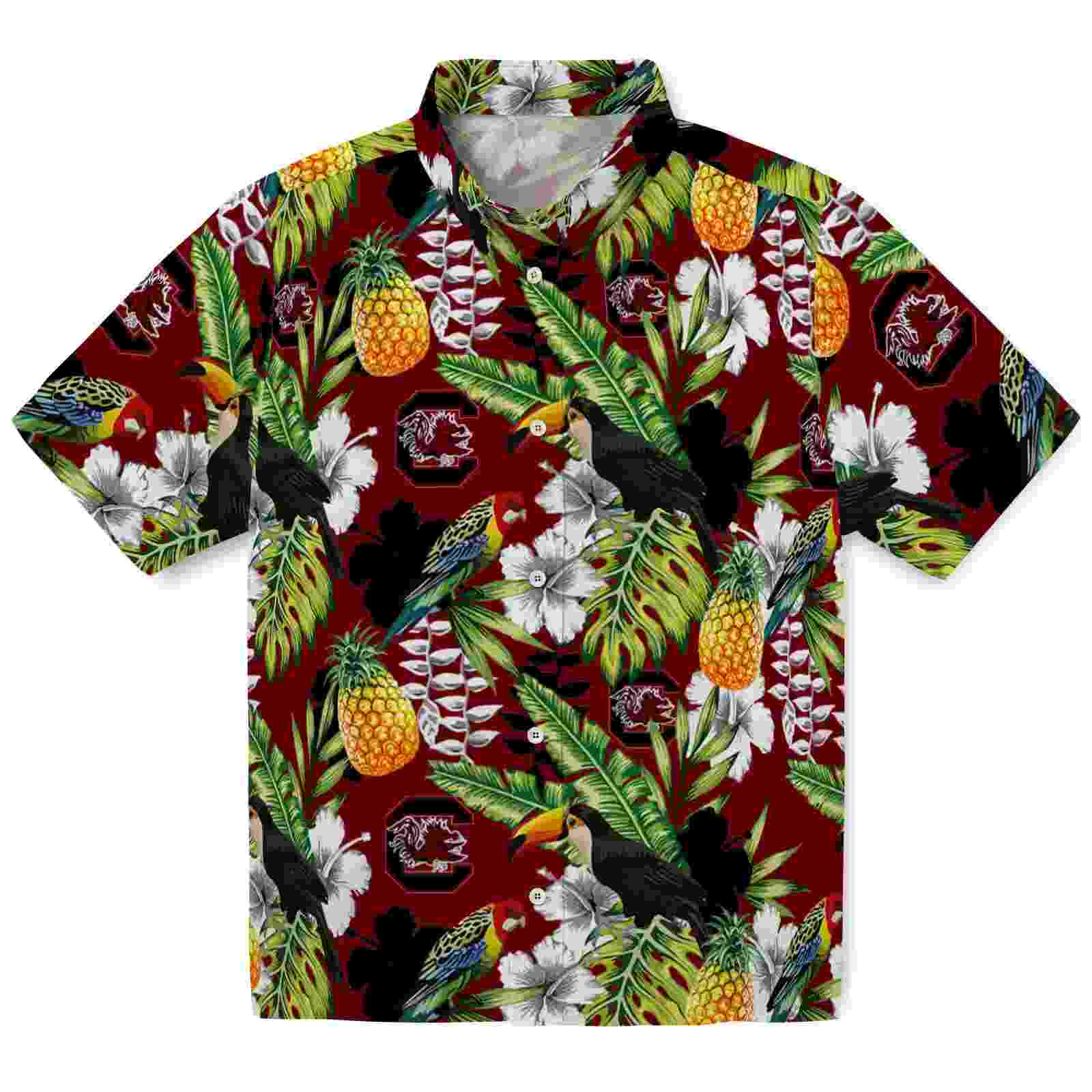 Custom South Carolina Gamecocks Tropical Toucan Garnet Green Hawaiian Shirt