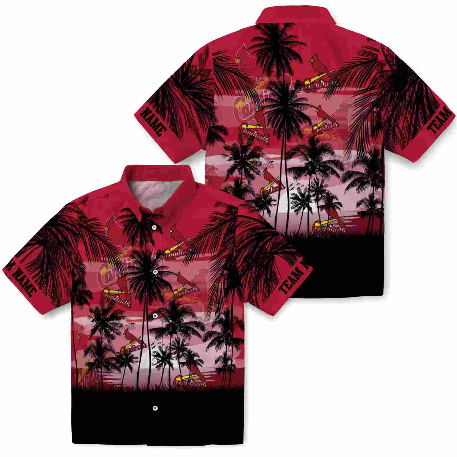 custom st louis cardinals sunset scene red black hawaiian shirt high quality