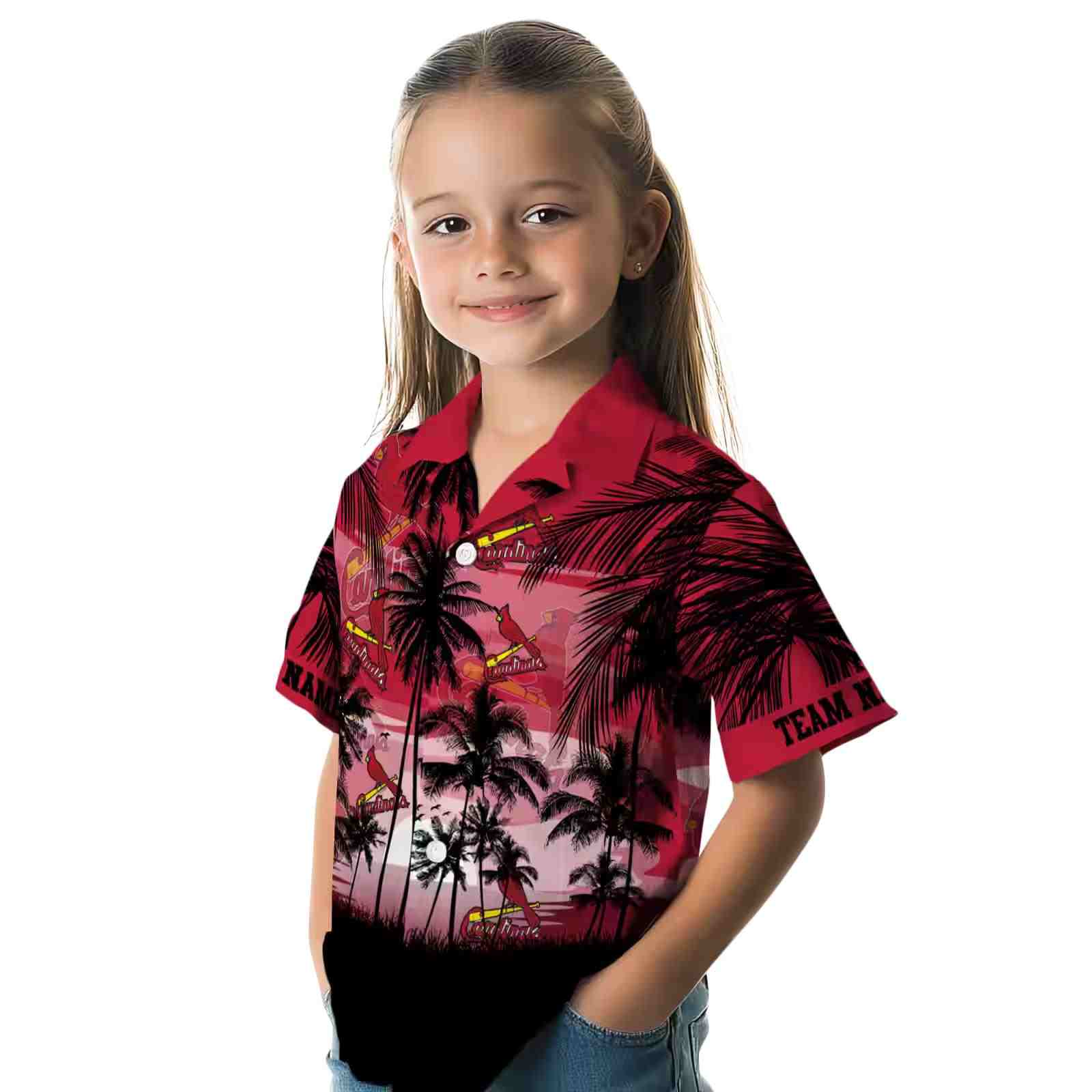 custom st louis cardinals sunset scene red black hawaiian shirt premium grade