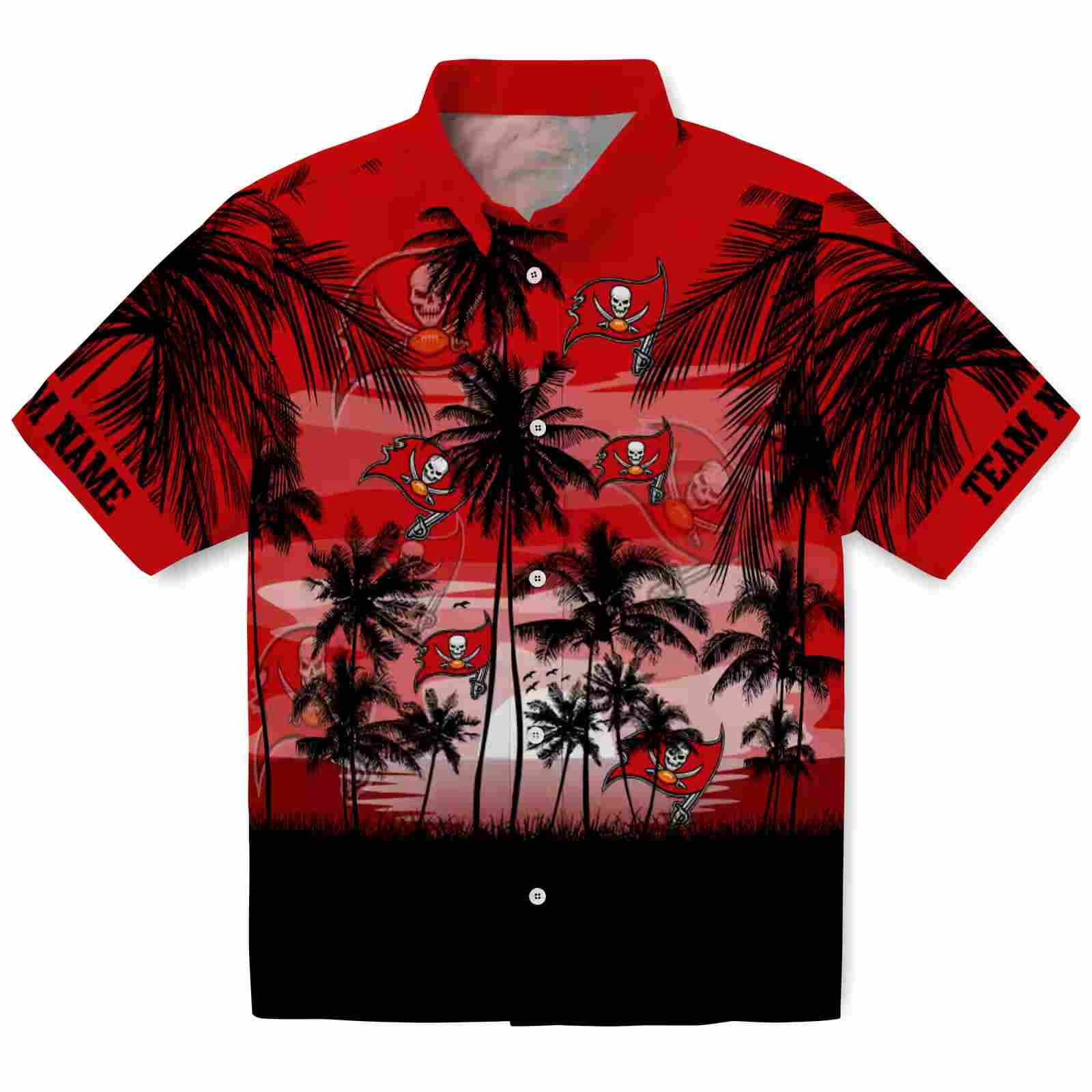 Custom Tampa Bay Buccaneers Sunset Scene Red Black Hawaiian Shirt