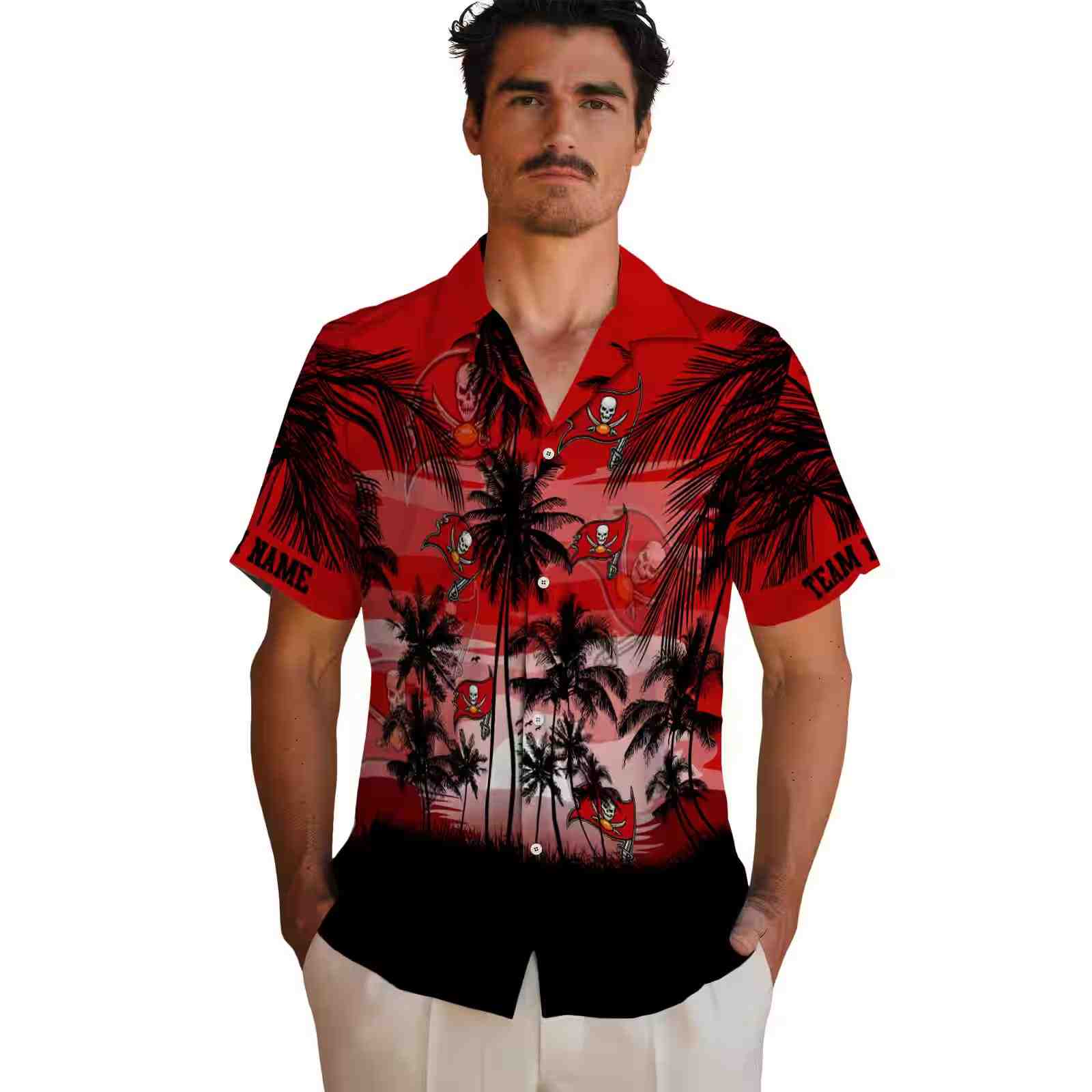 custom tampa bay buccaneers sunset scene red black hawaiian shirt fashion forward