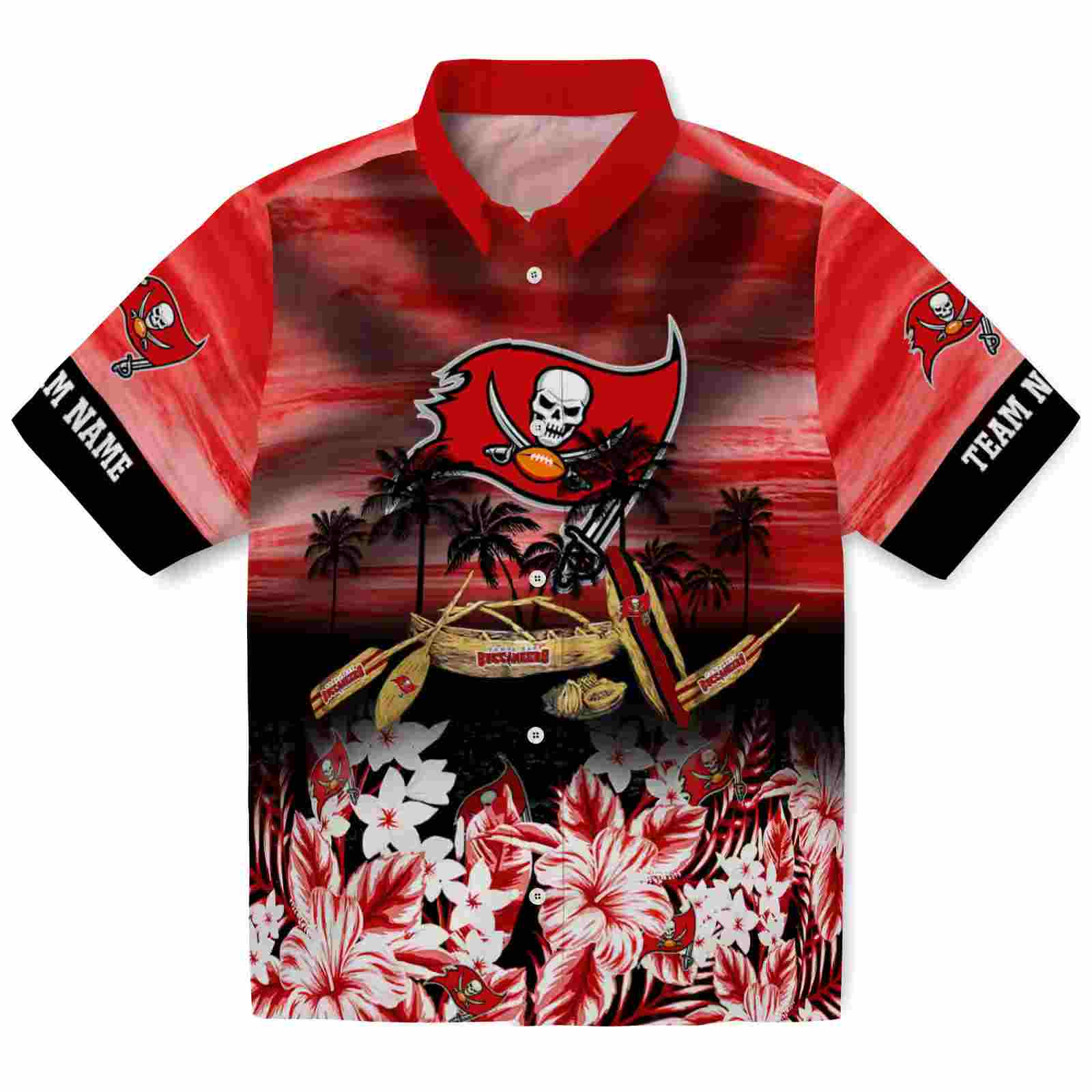 Custom Tampa Bay Buccaneers Tropical Canoe Red Hawaiian Shirt