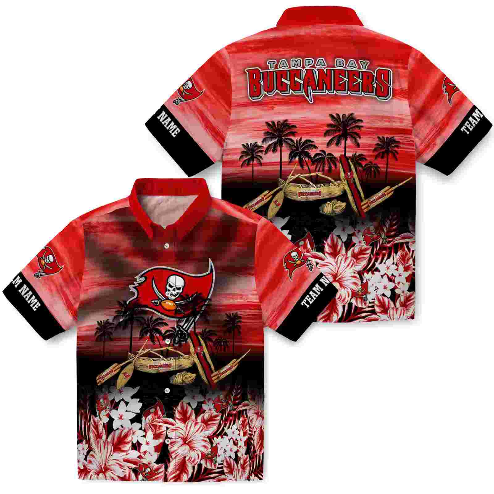 custom tampa bay buccaneers tropical canoe red hawaiian shirt high quality