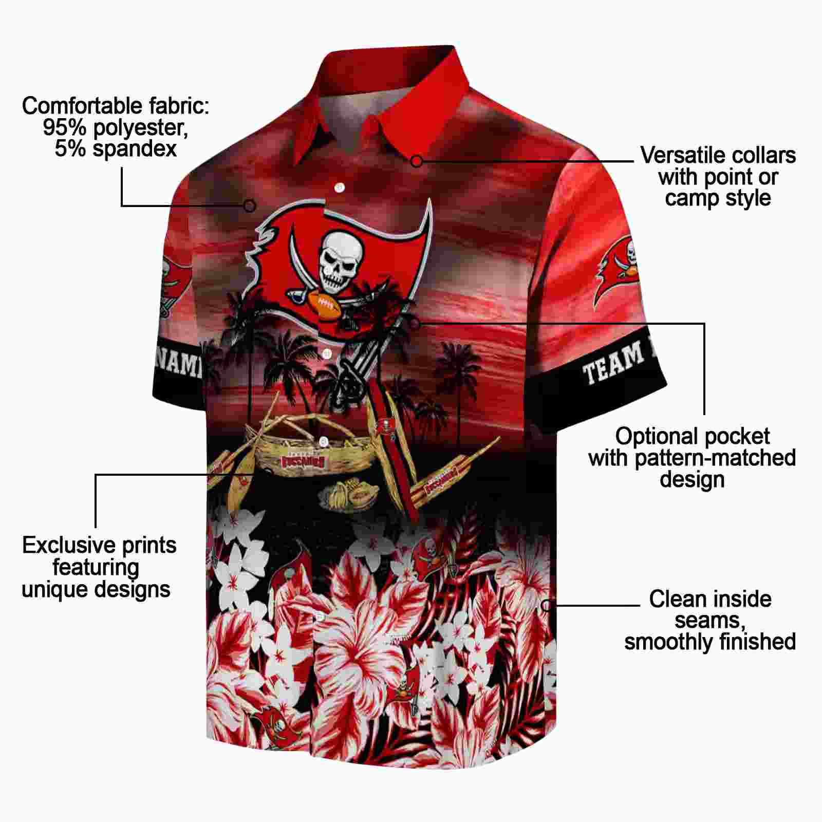 custom tampa bay buccaneers tropical canoe red hawaiian shirt new arrival