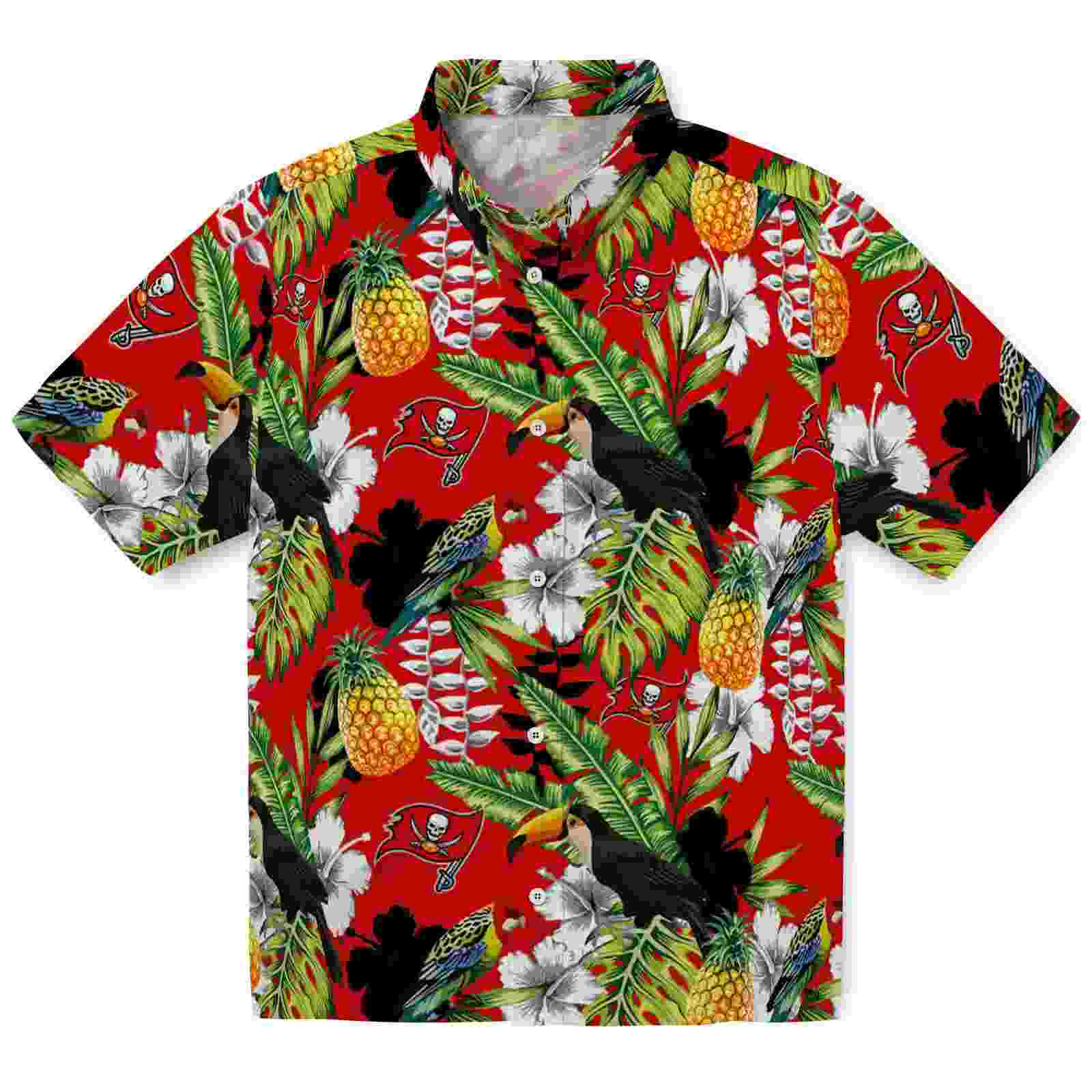 Custom Tampa Bay Buccaneers Tropical Toucan Red Green Hawaiian Shirt