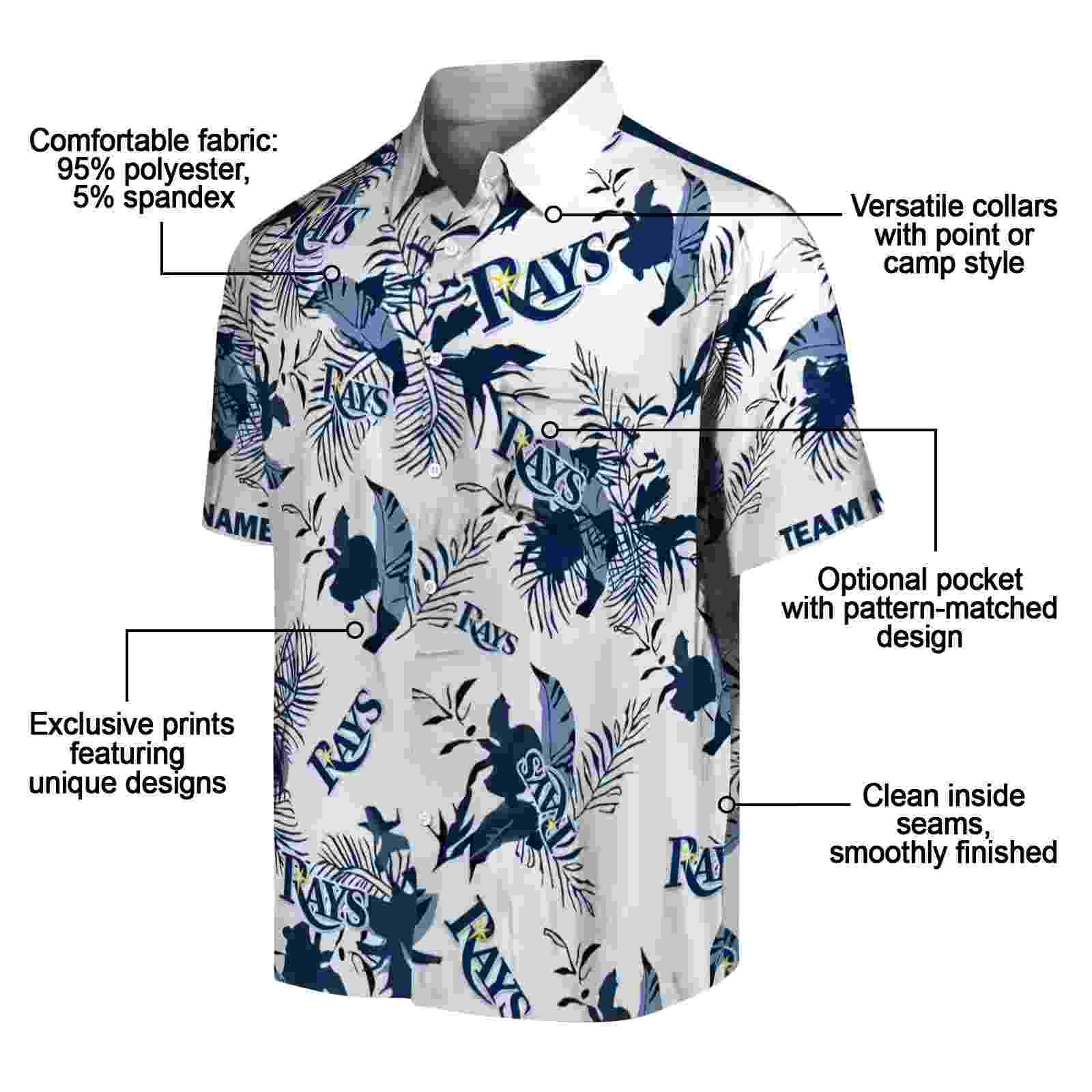 custom tampa bay rays botanical theme navy white hawaiian shirt new arrival