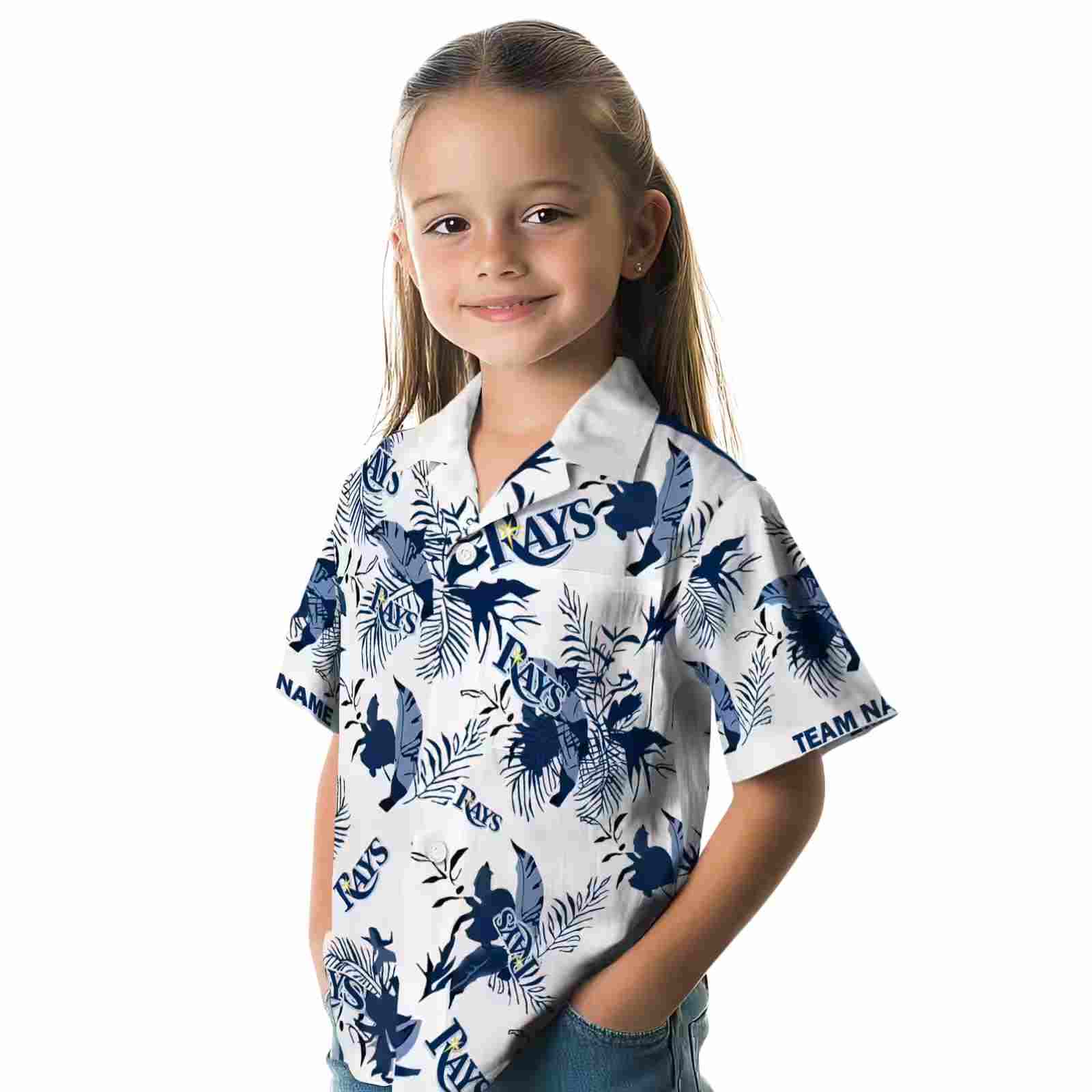 custom tampa bay rays botanical theme navy white hawaiian shirt premium grade