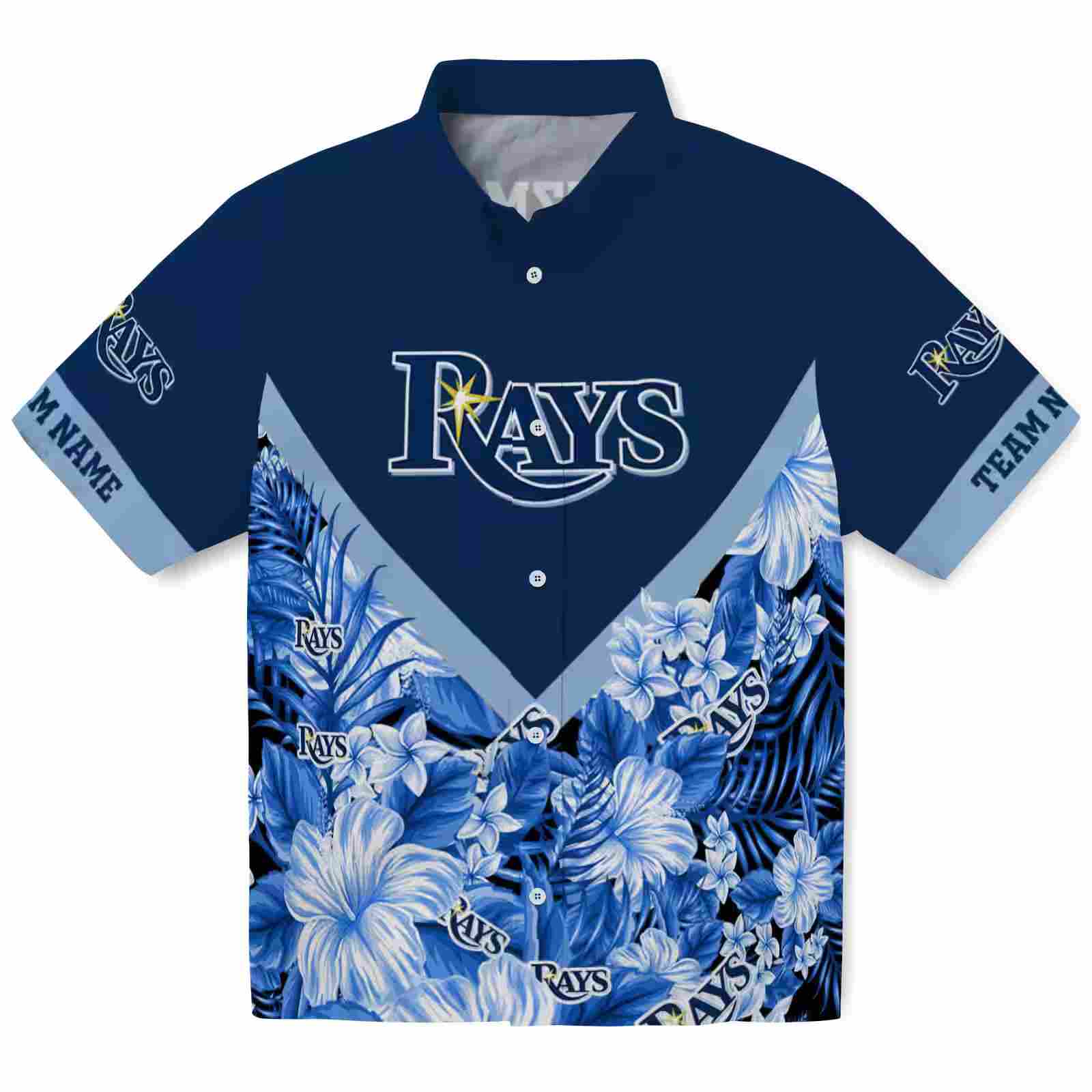 Custom Tampa Bay Rays Floral Chevron Navy Hawaiian Shirt