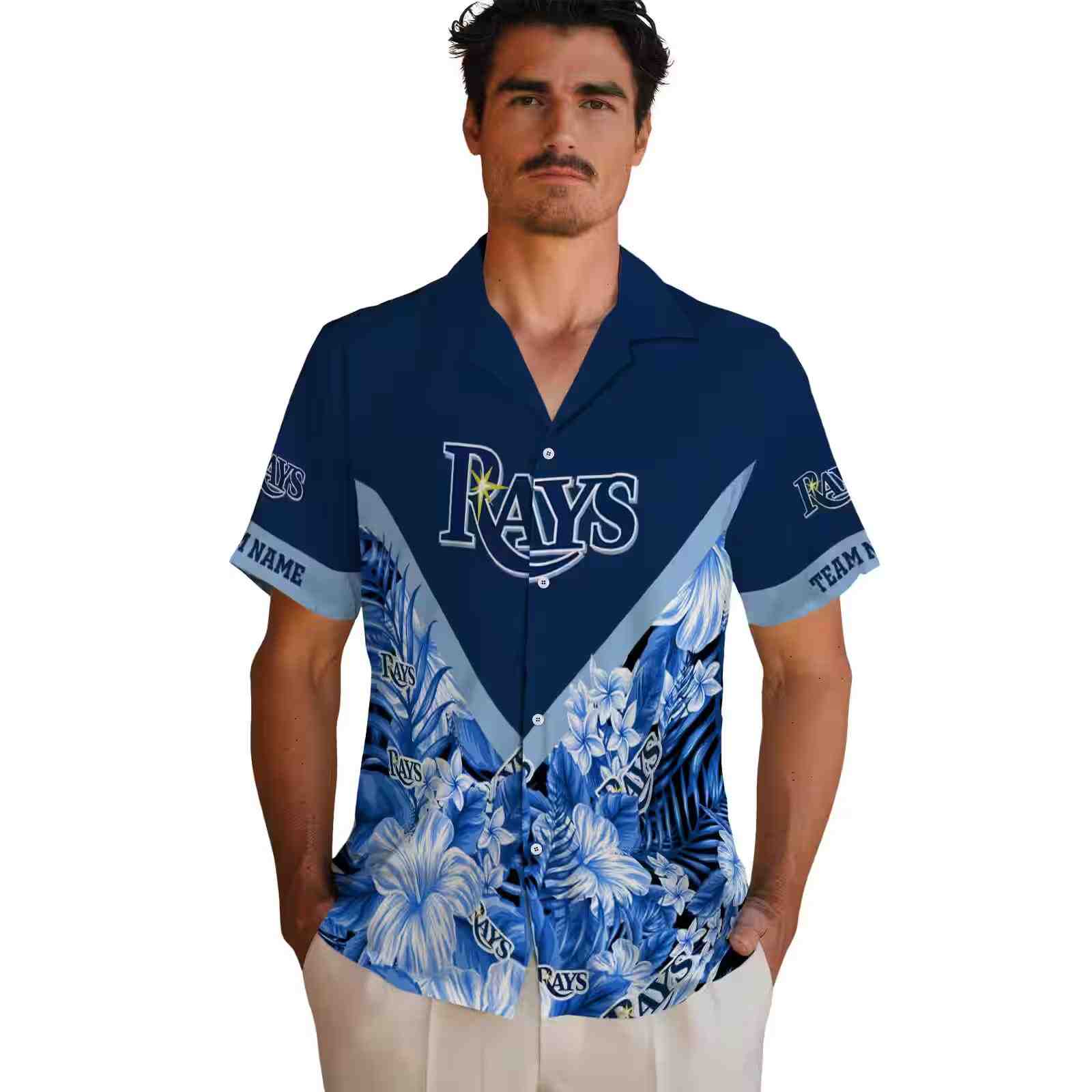 custom tampa bay rays floral chevron navy hawaiian shirt fashion forward