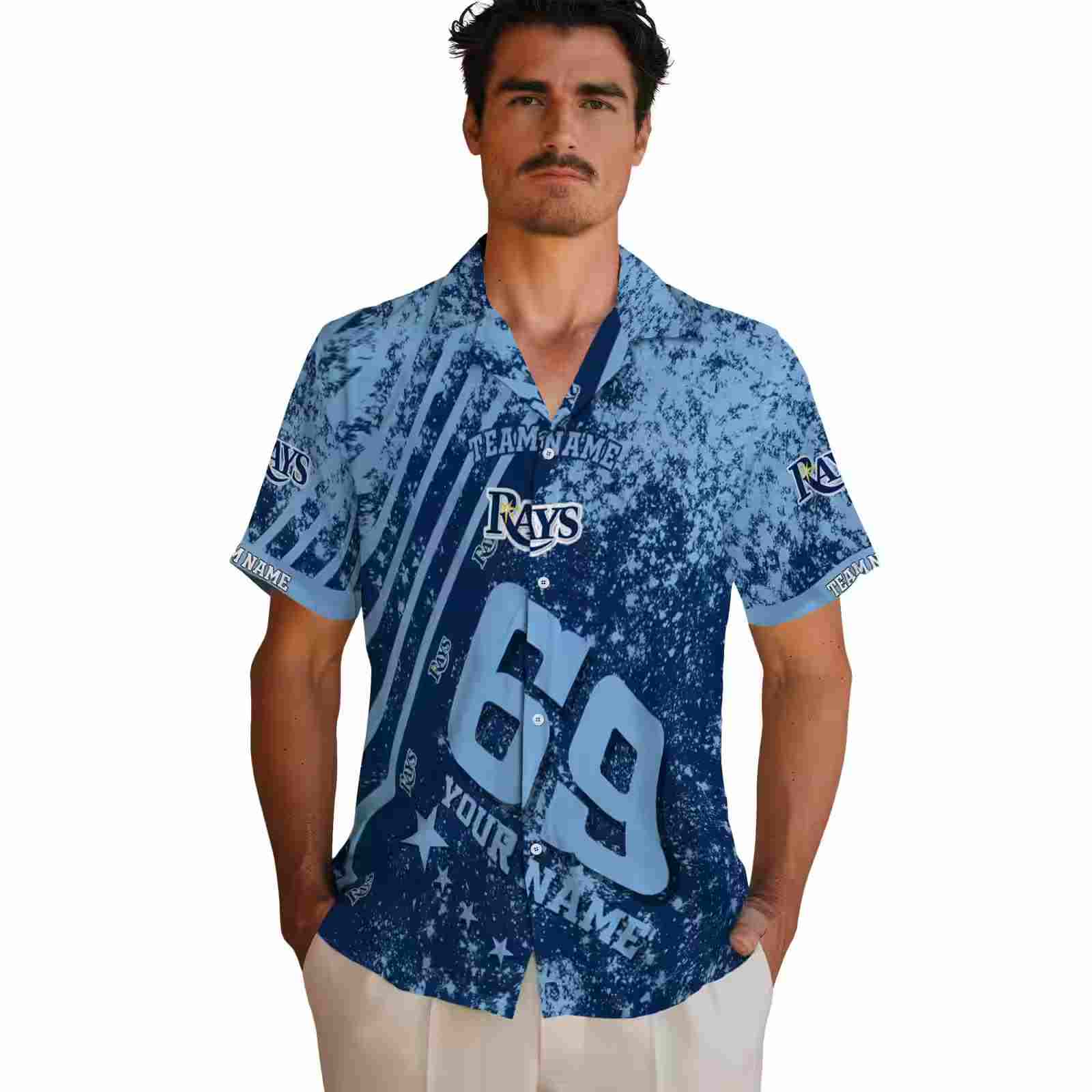 custom tampa bay rays star stripes navy hawaiian shirt fashion forward