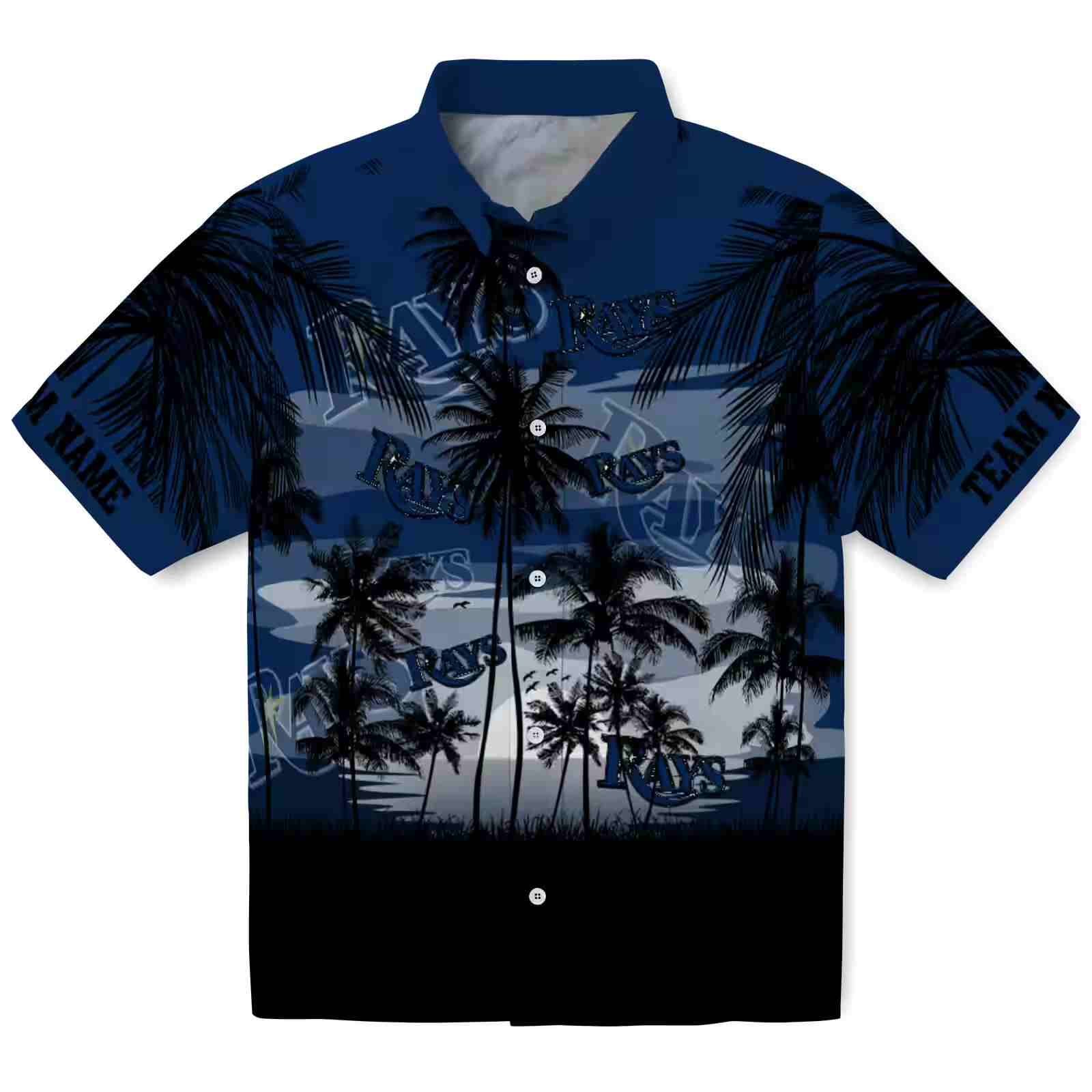 Custom Tampa Bay Rays Sunset Scene Navy Black Hawaiian Shirt