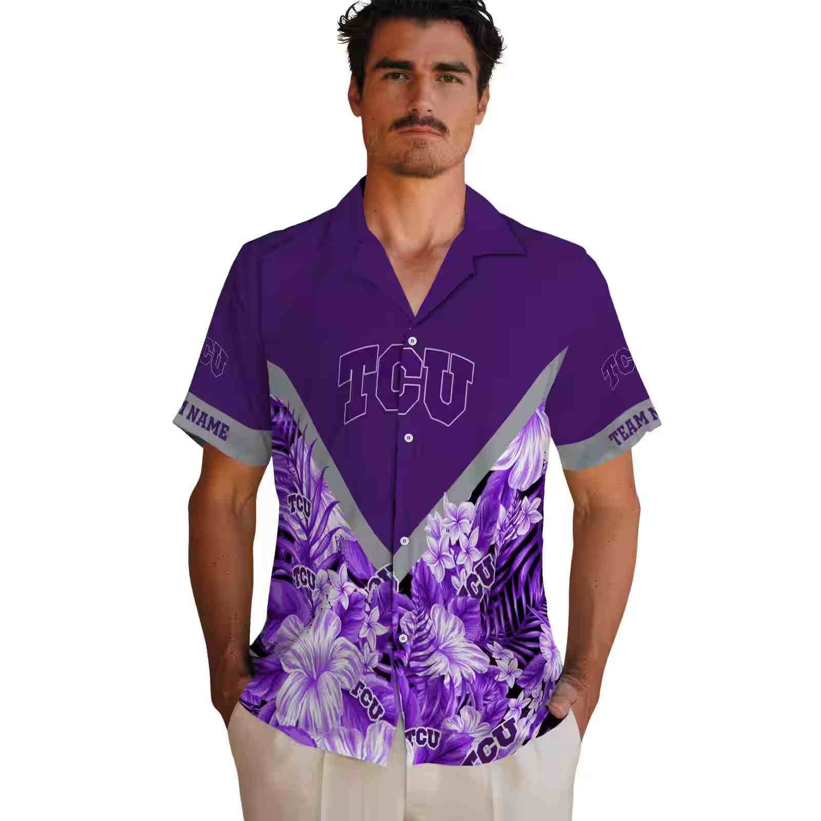 custom tcu horned frogs floral chevron purple hawaiian shirt fashion forward