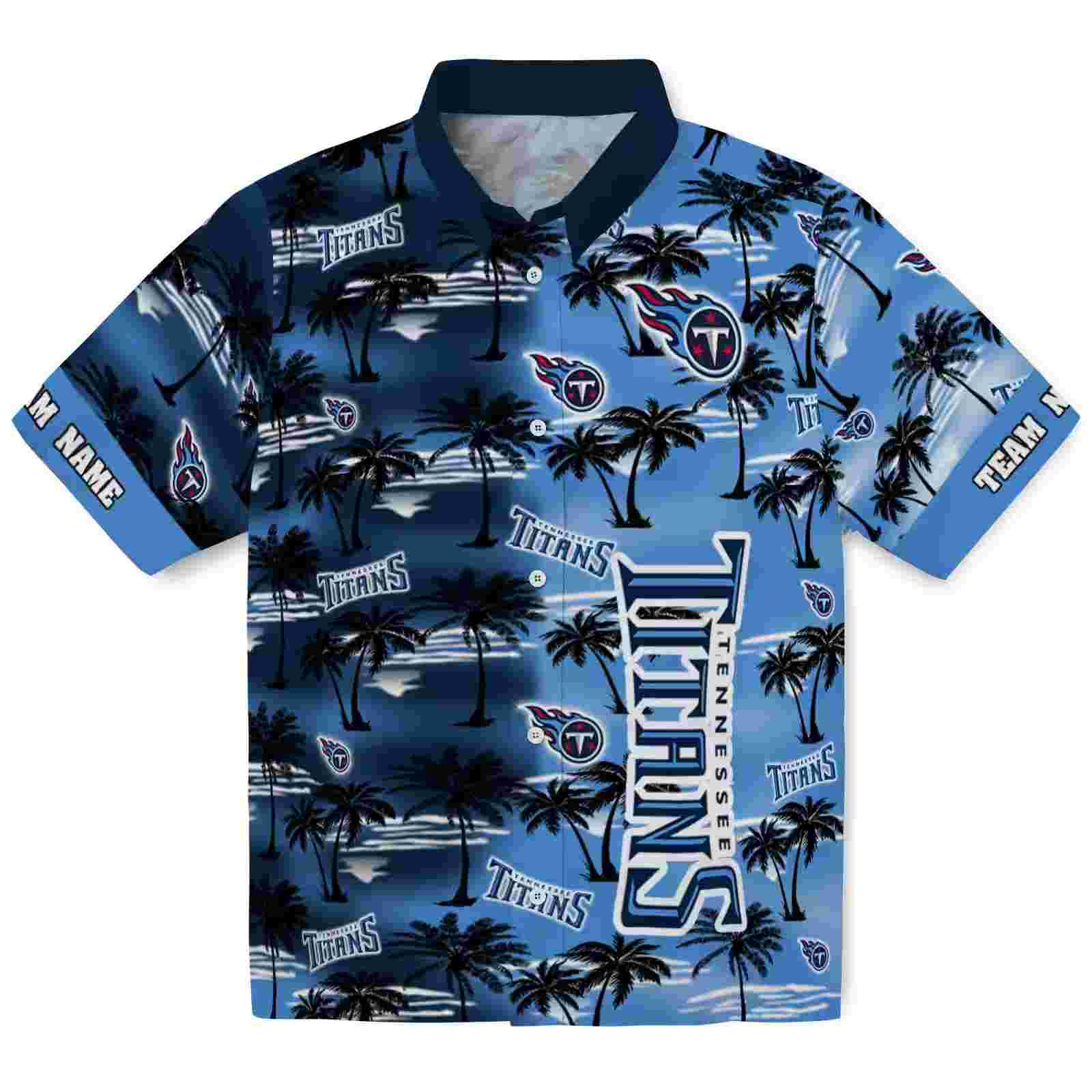 Custom Tennessee Titans Palm Silhouettes Navy Hawaiian Shirt