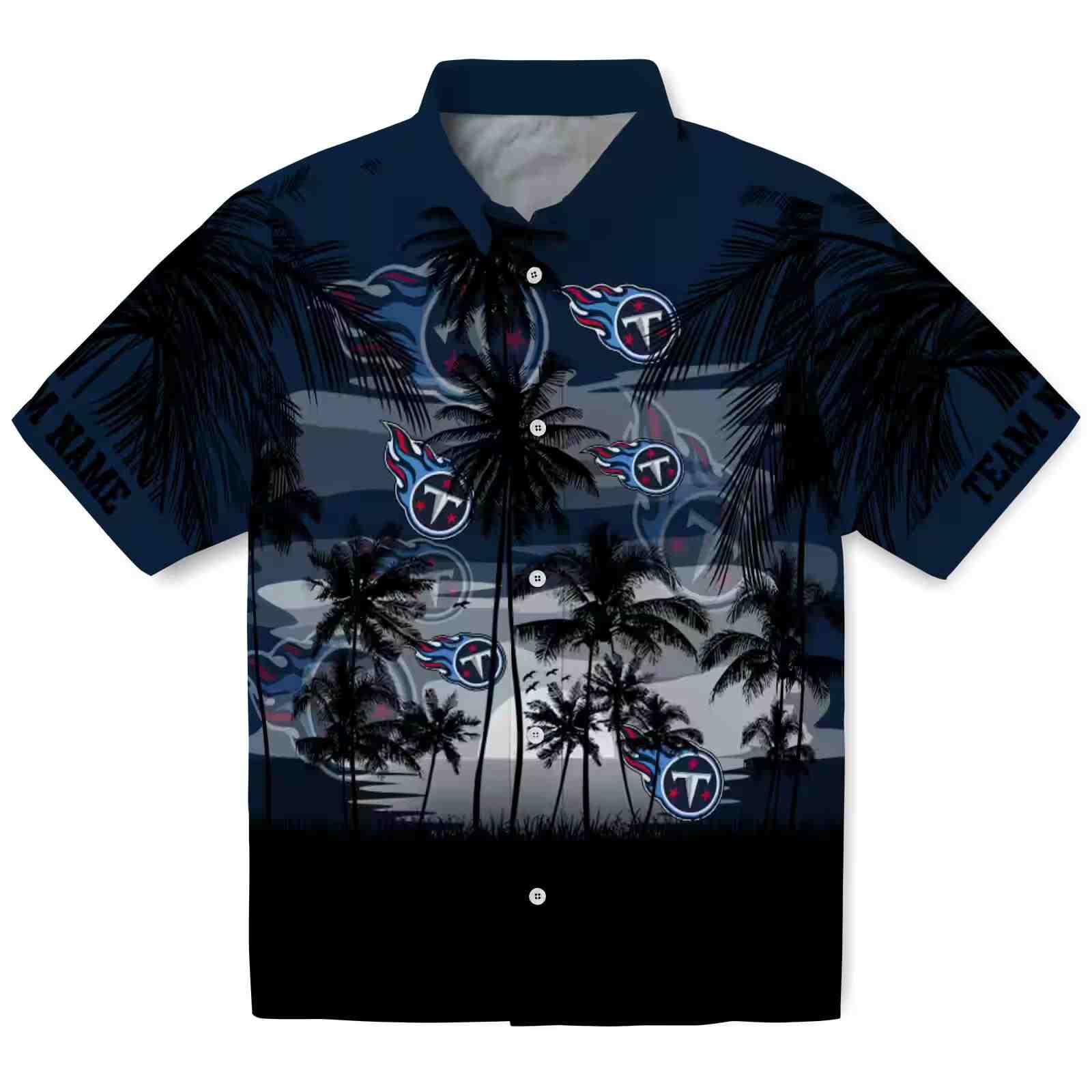 Custom Tennessee Titans Sunset Scene Navy Black Hawaiian Shirt