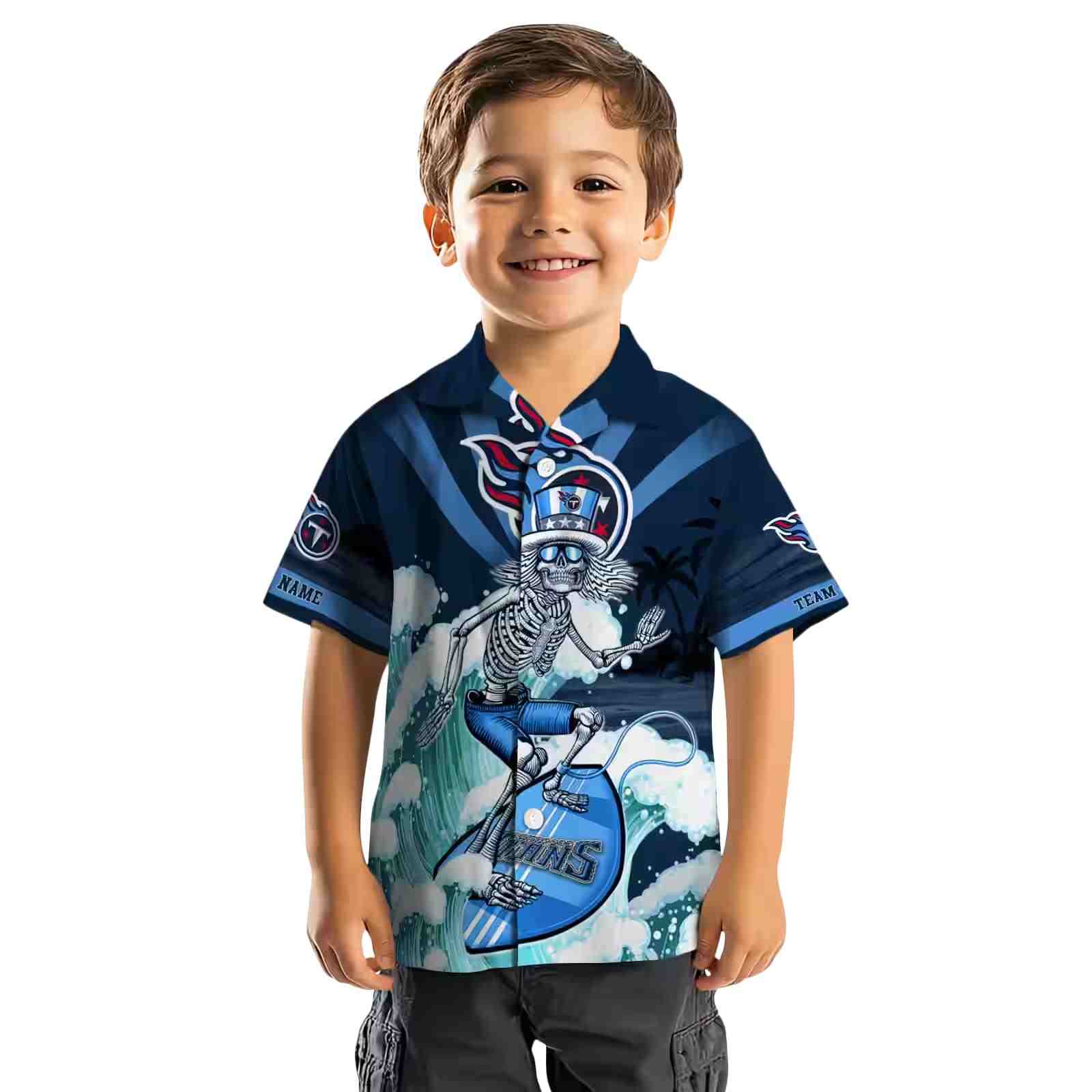 custom tennessee titans surfing skeleton navy blue hawaiian shirt top rated